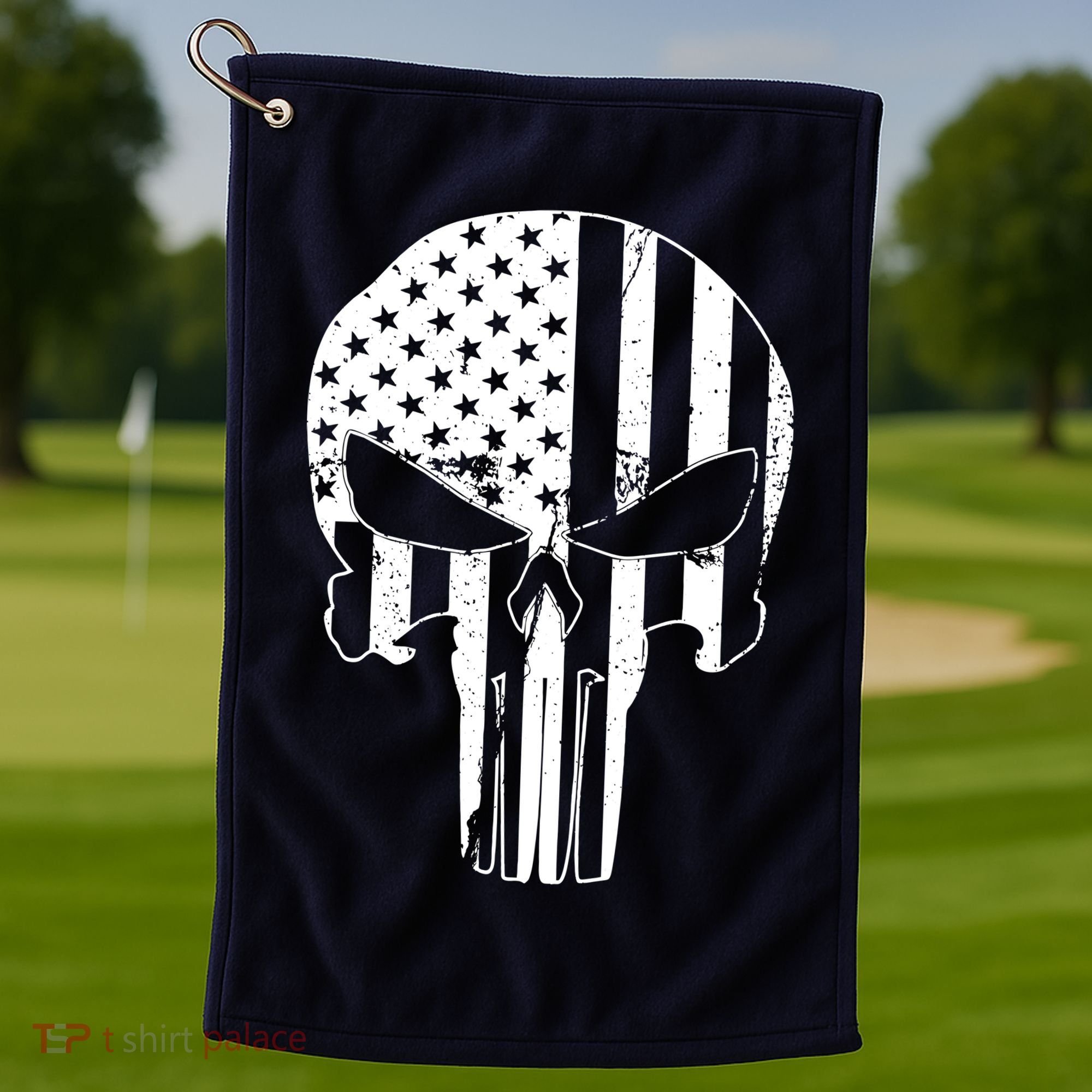Distressed USA American Skull Golf Towel