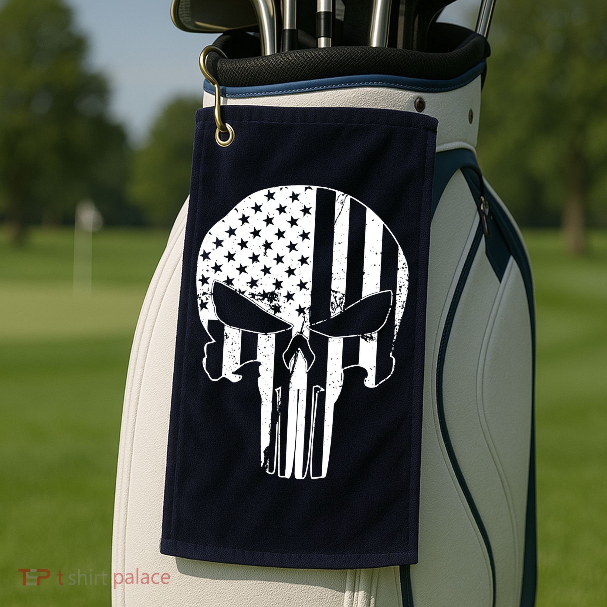 Distressed USA American Skull Golf Towel
