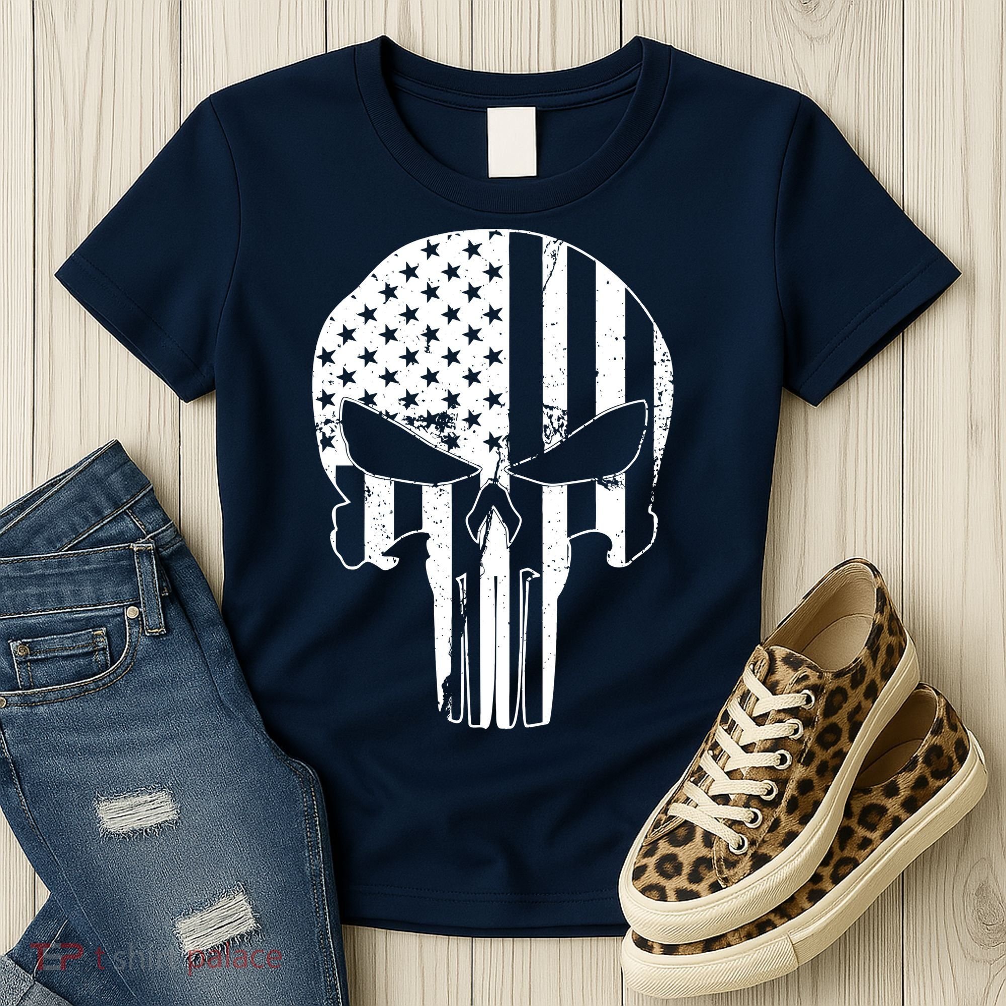 Distressed USA American Skull Women's T-Shirt