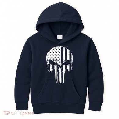 Distressed USA American Skull Kids Hoodie
