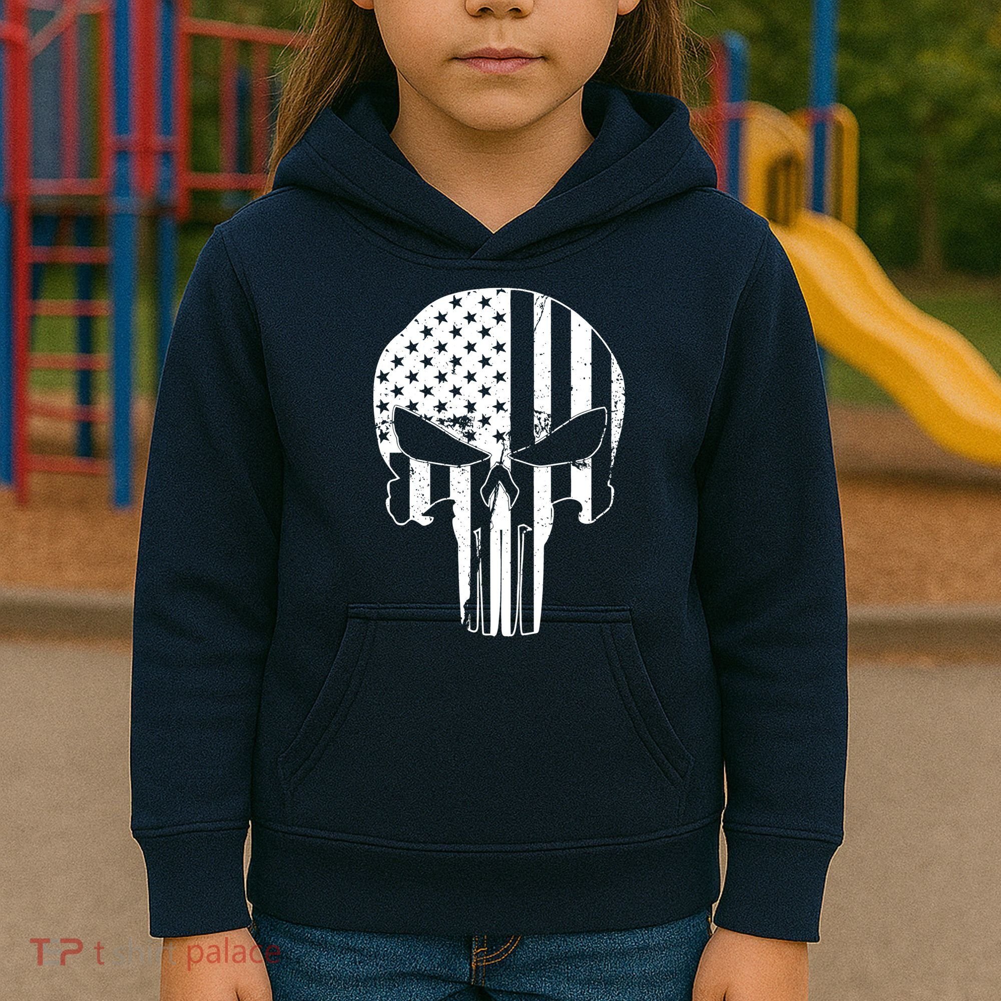 Distressed USA American Skull Kids Hoodie