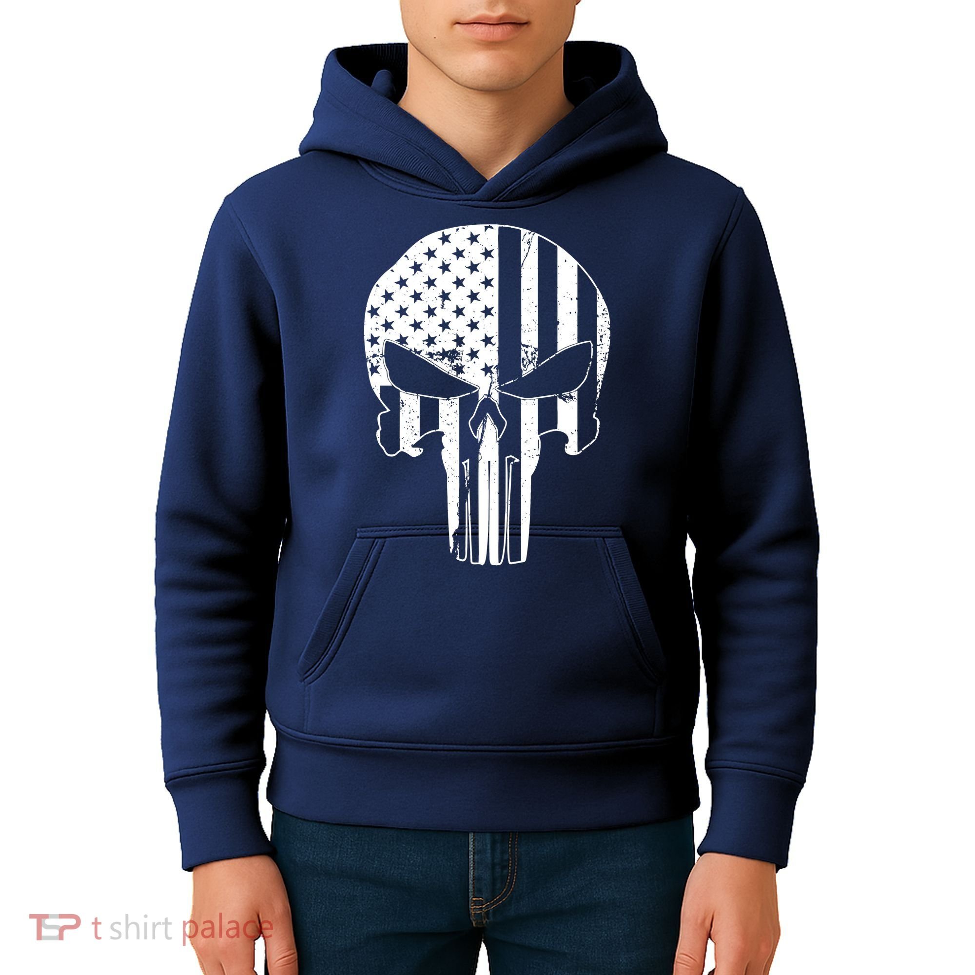 Distressed USA American Skull Kids Hoodie