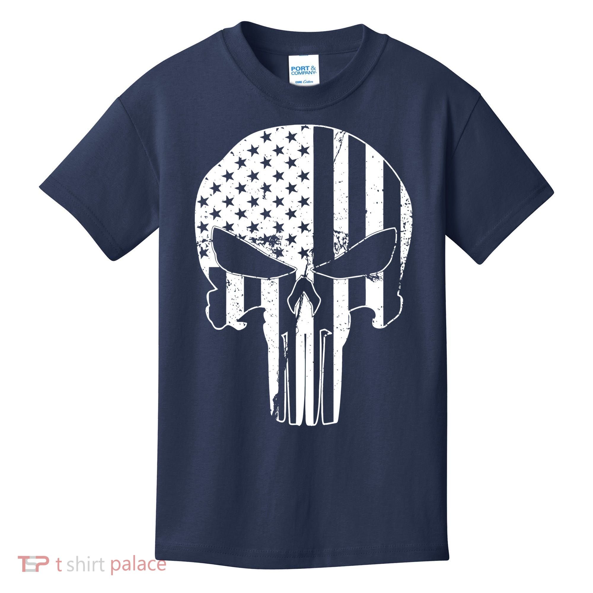 Distressed USA American Skull Kids T-Shirt