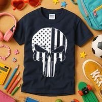 Distressed USA American Skull Kids T-Shirt thumb 3