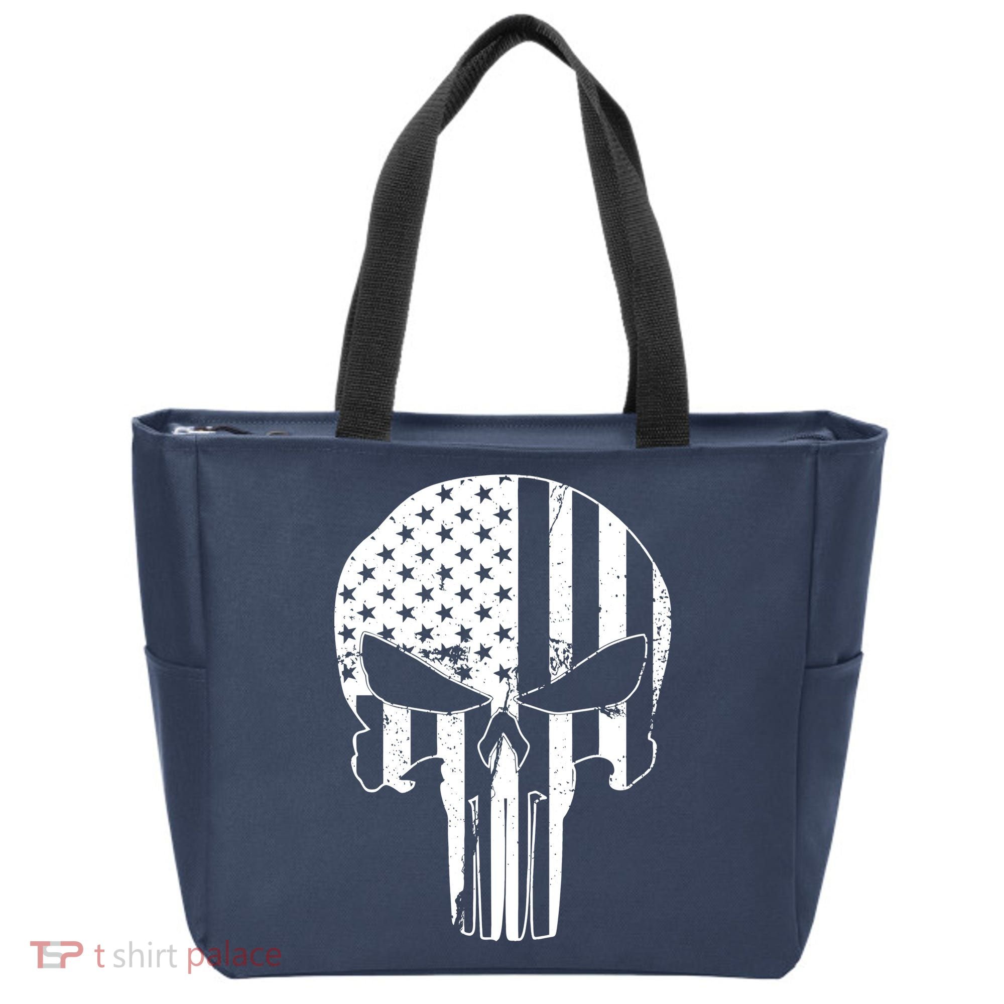 Distressed USA American Skull Tote Bag