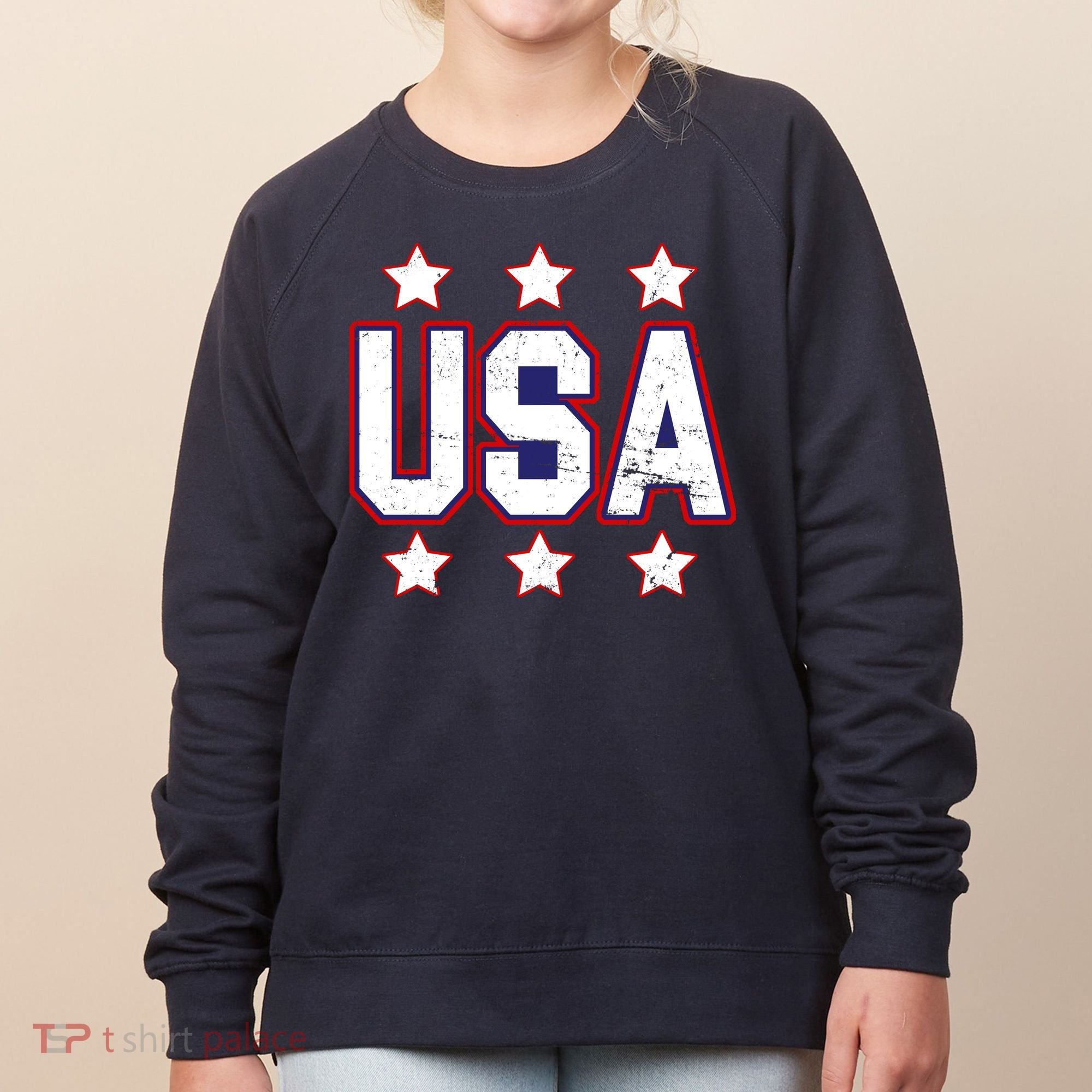 Distressed USA Patriotic Logo Women's Sweatshirt