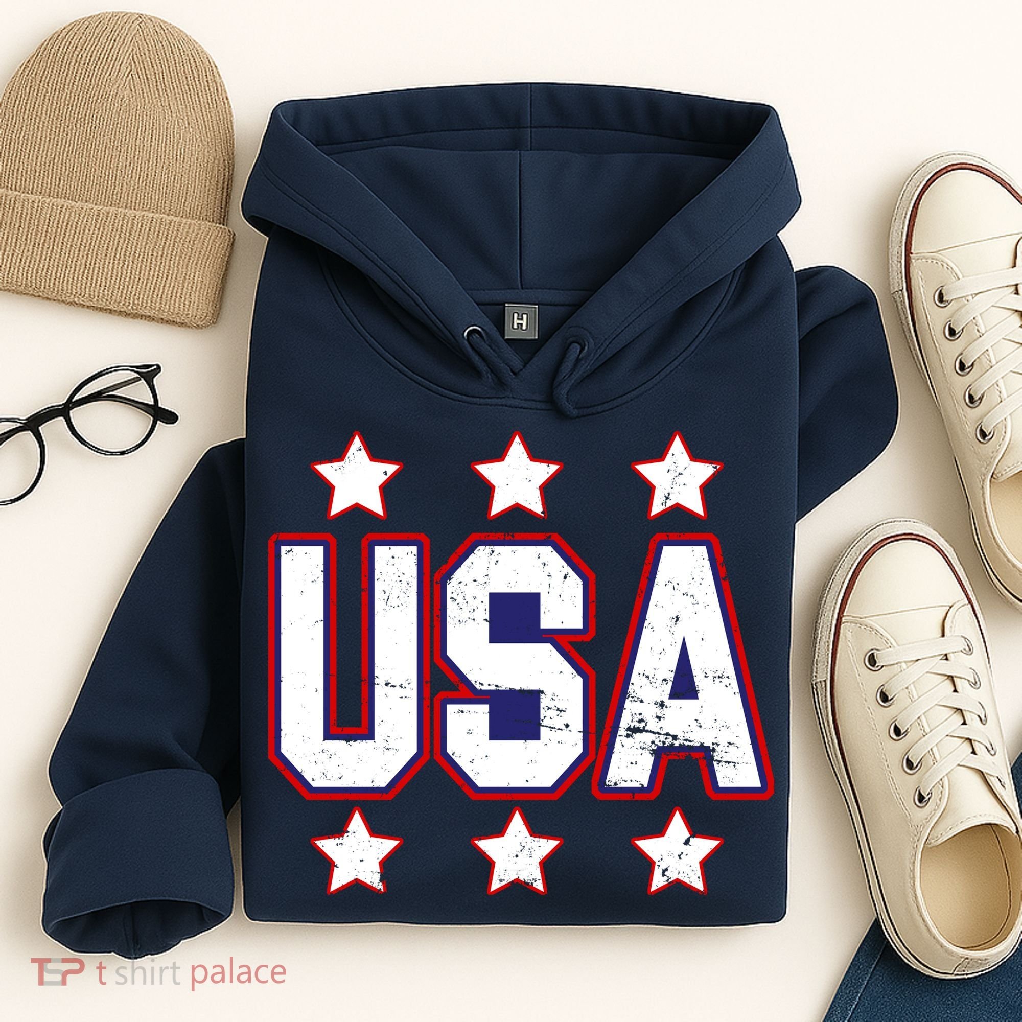 Distressed USA Patriotic Logo Hoodie