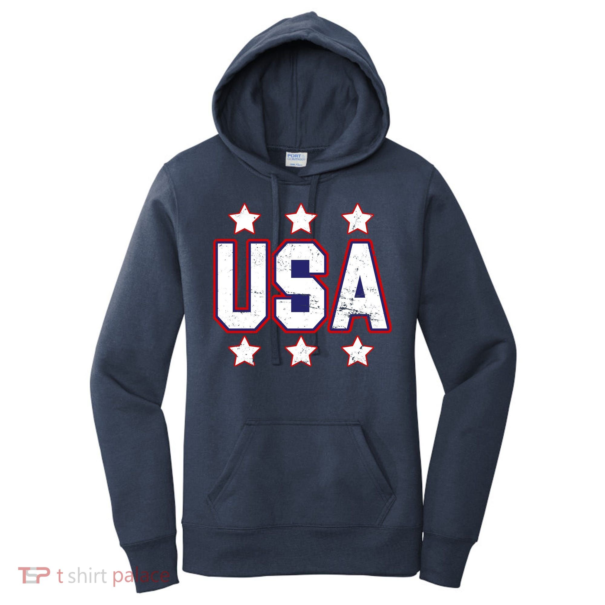 Distressed USA Patriotic Logo Women's Hoodie
