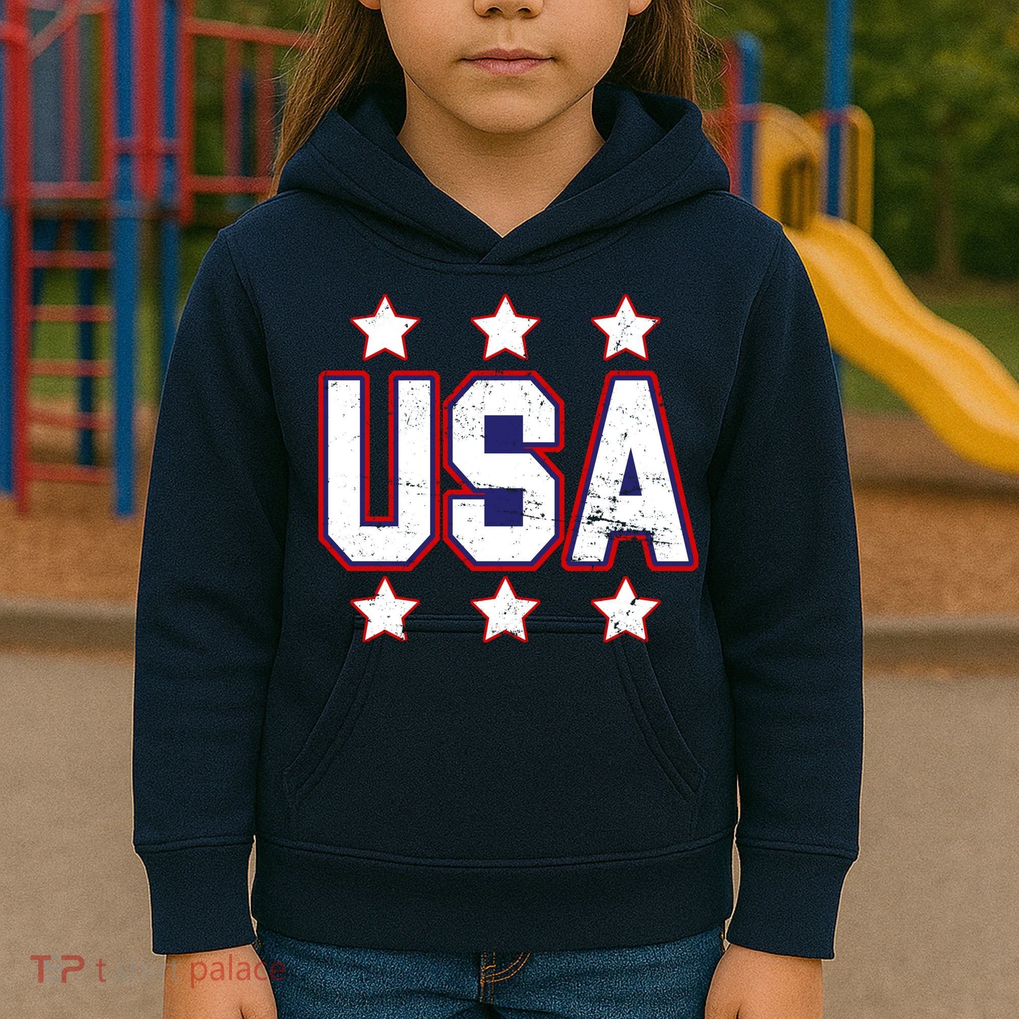 Distressed USA Patriotic Logo Kids Hoodie