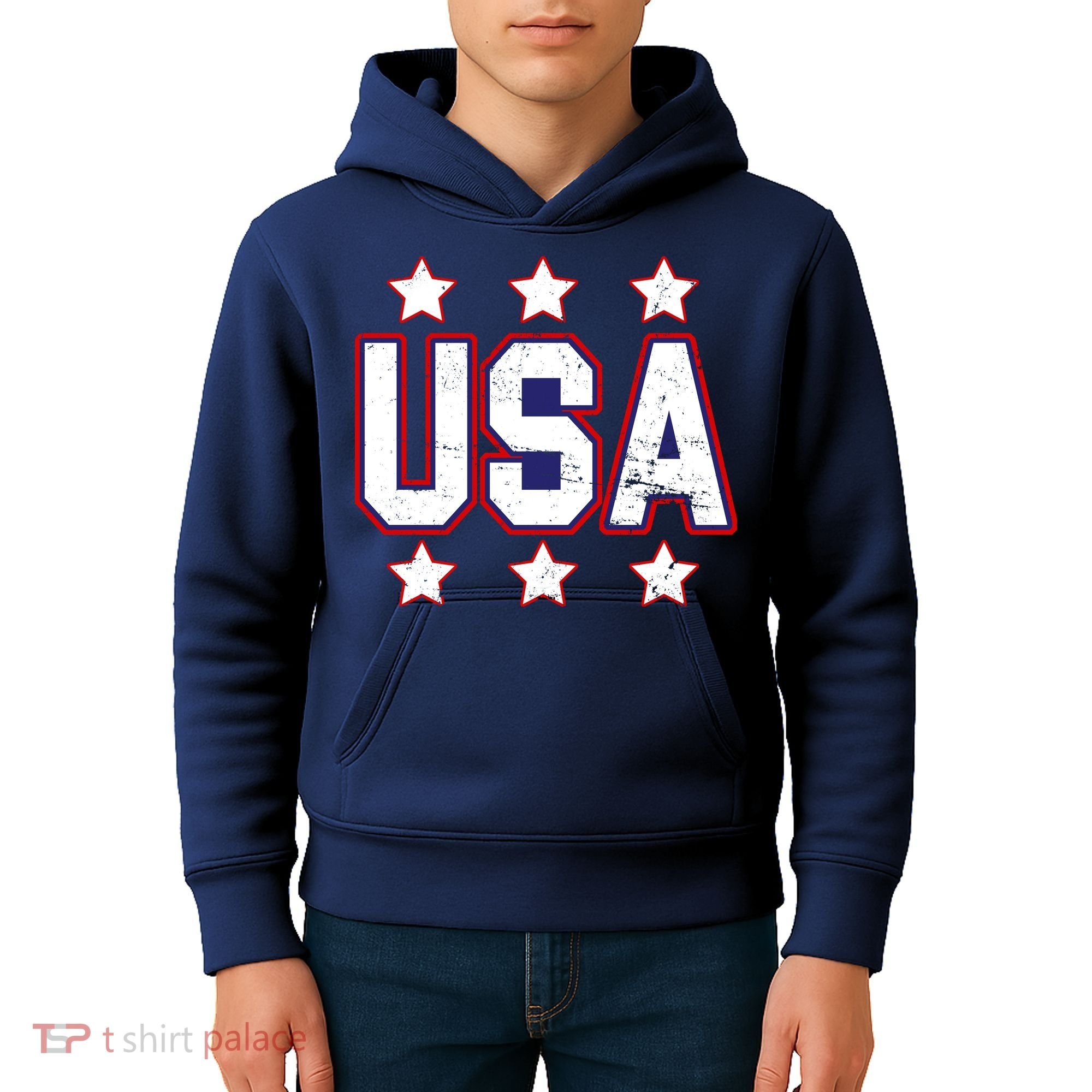 Distressed USA Patriotic Logo Kids Hoodie