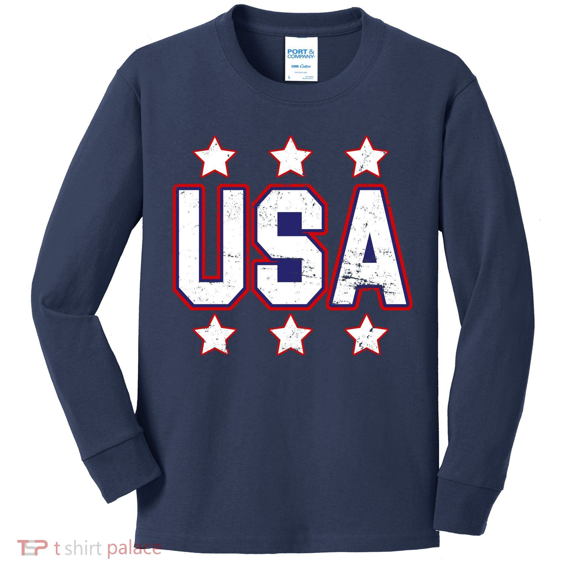 Distressed USA Patriotic Logo Kids Long Sleeve Shirt