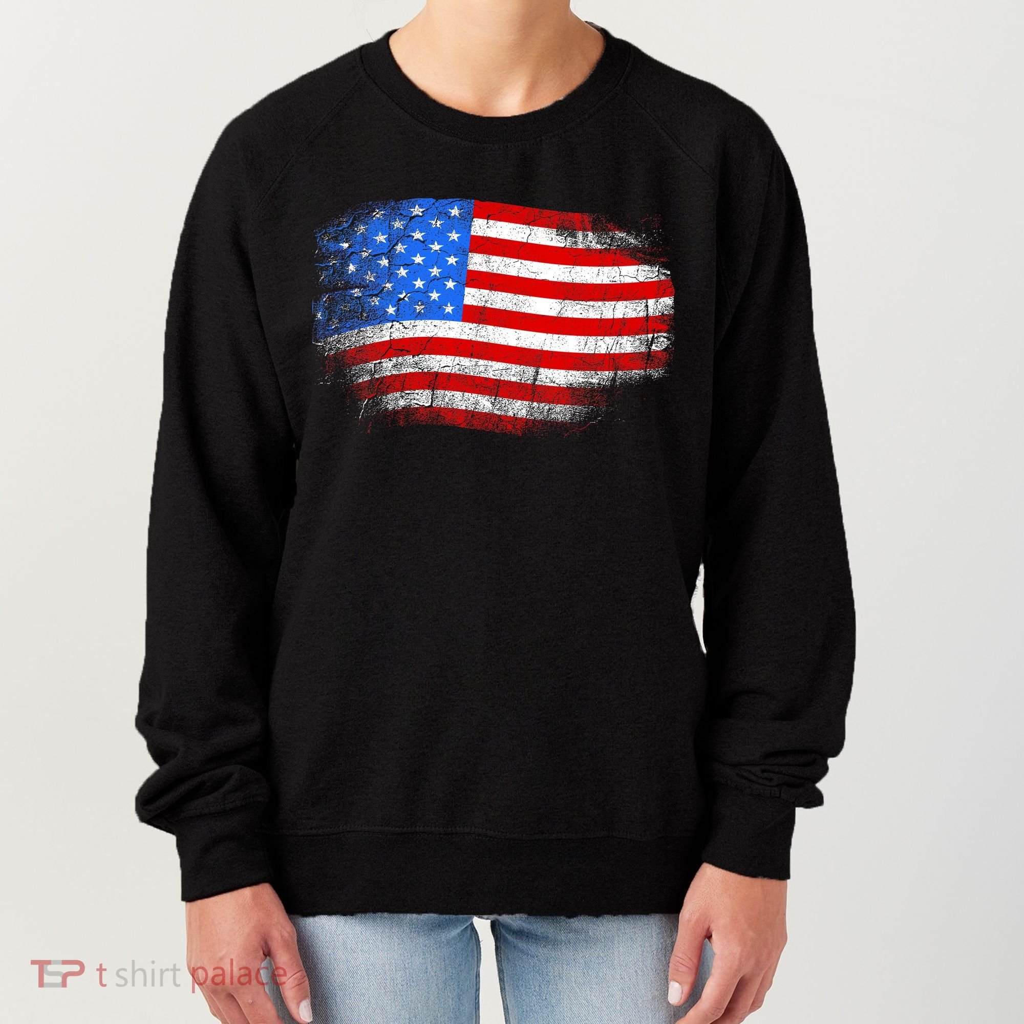 Distressed USA Waving Flag Women's Sweatshirt