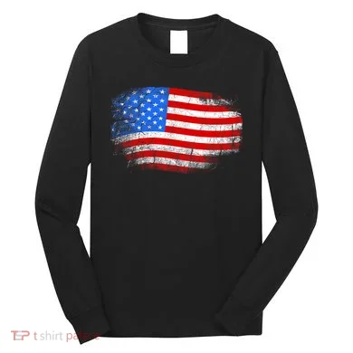 Distressed USA Waving Flag Long Sleeve Shirt