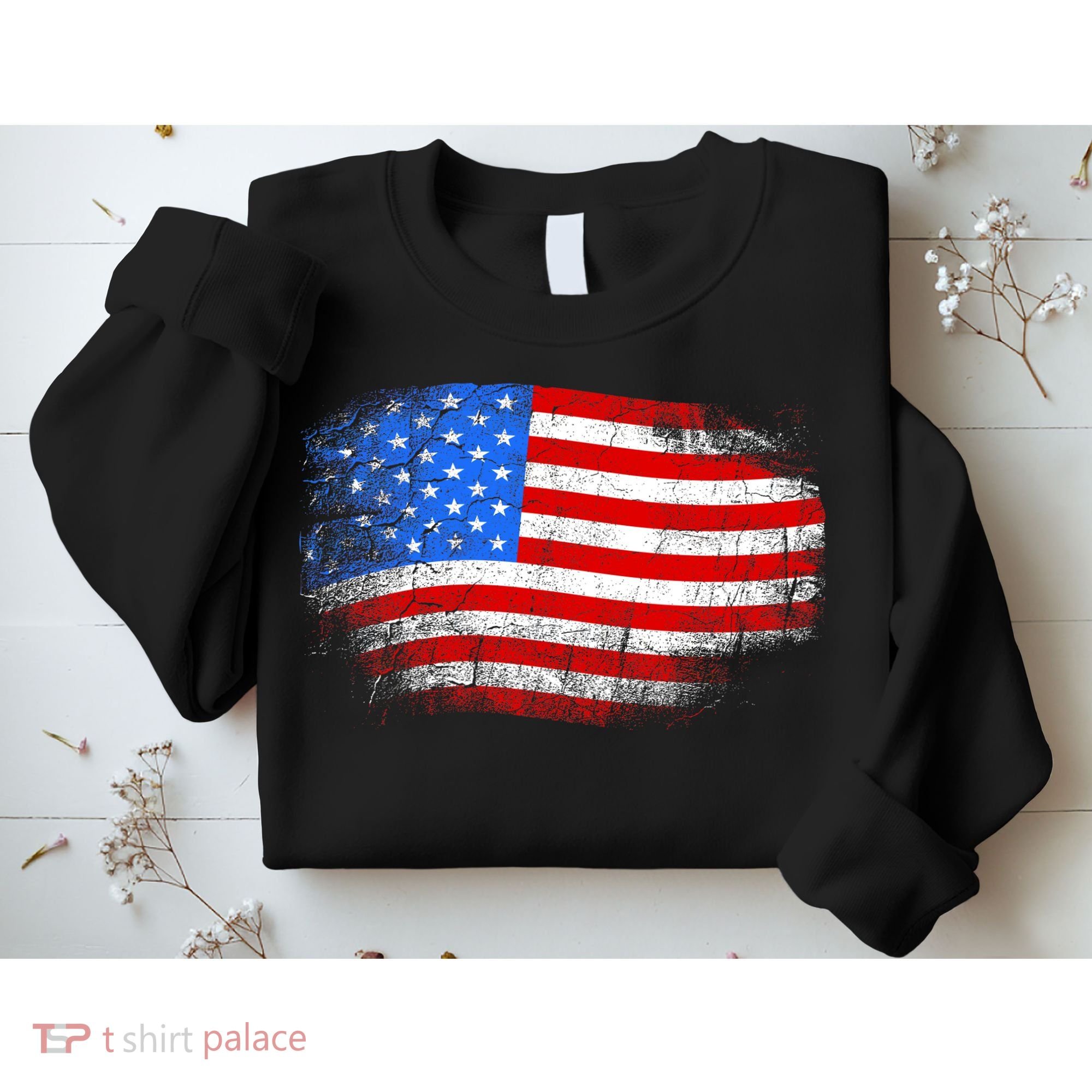 Distressed USA Waving Flag Sweatshirt