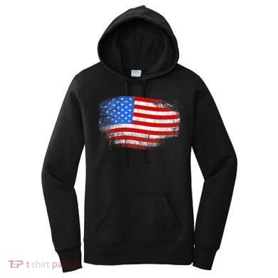 Distressed USA Waving Flag Women's Hoodie
