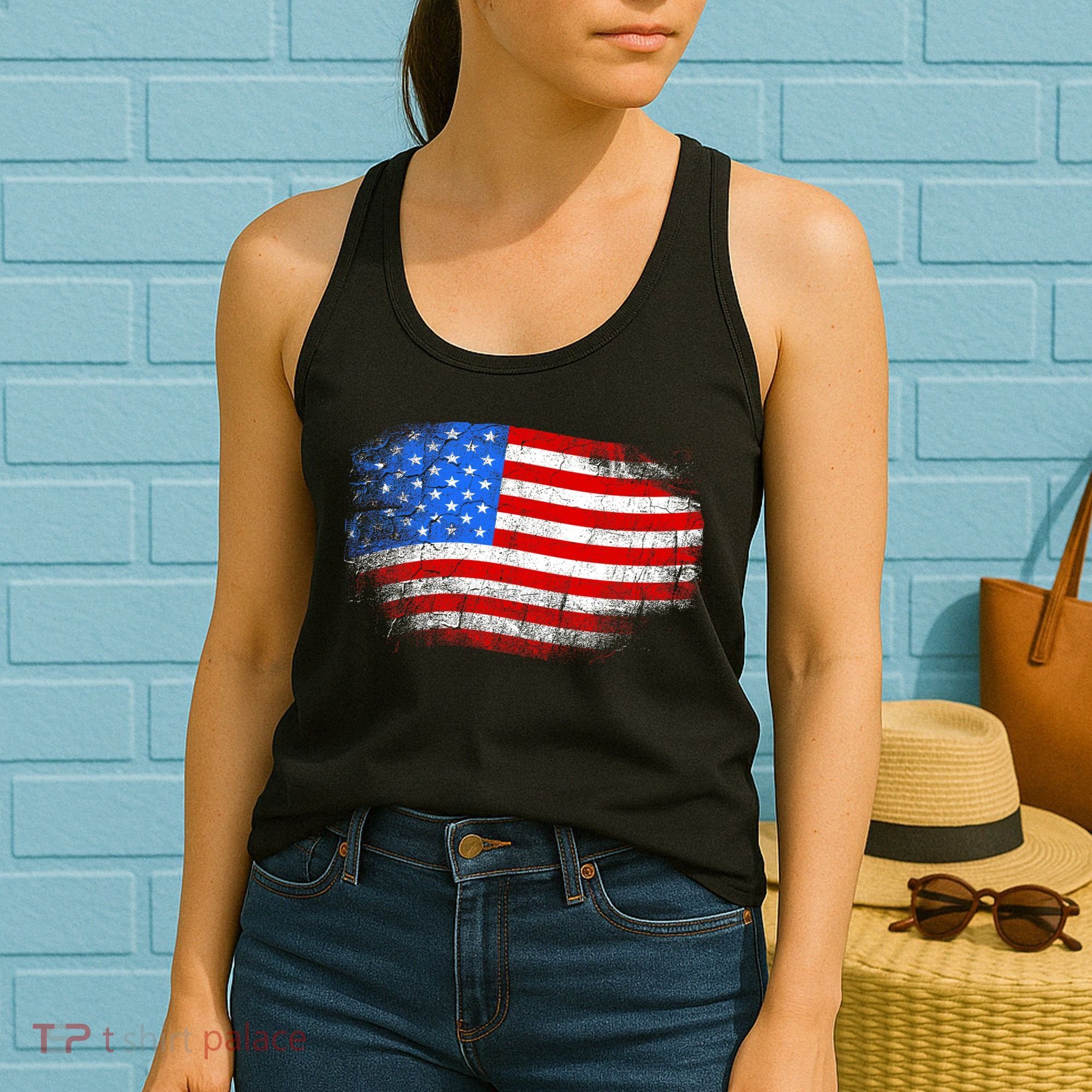 Distressed USA Waving Flag Women's Tank Top