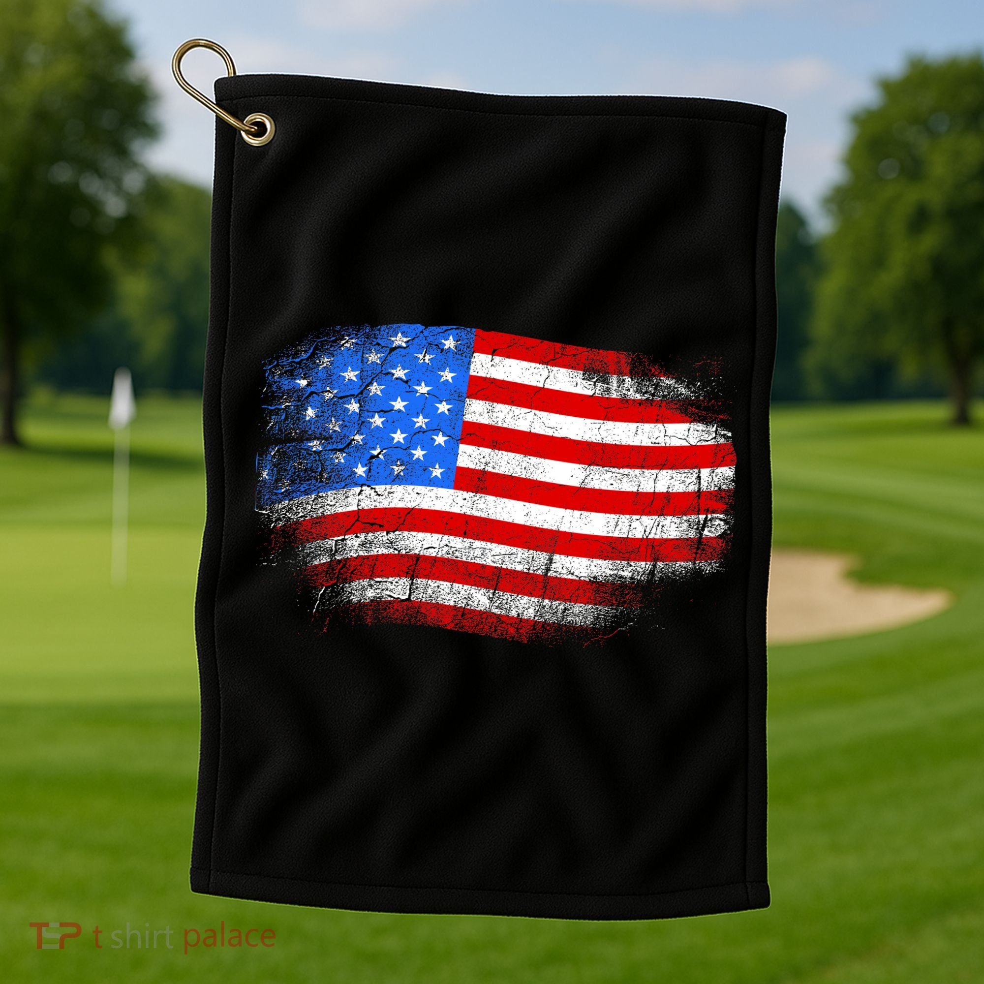 Distressed USA Waving Flag Golf Towel