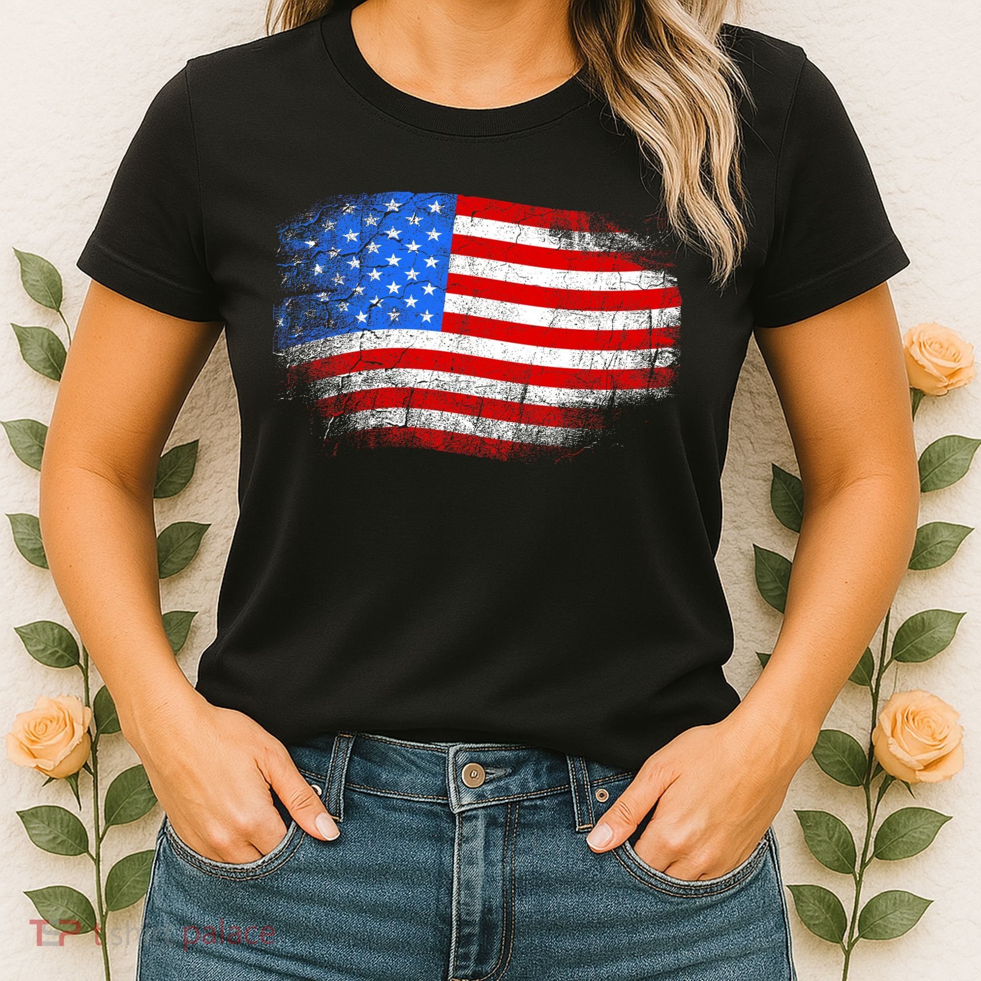 Distressed USA Waving Flag Women's T-Shirt