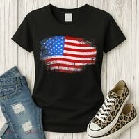 Distressed USA Waving Flag Women's T-Shirt thumb 3