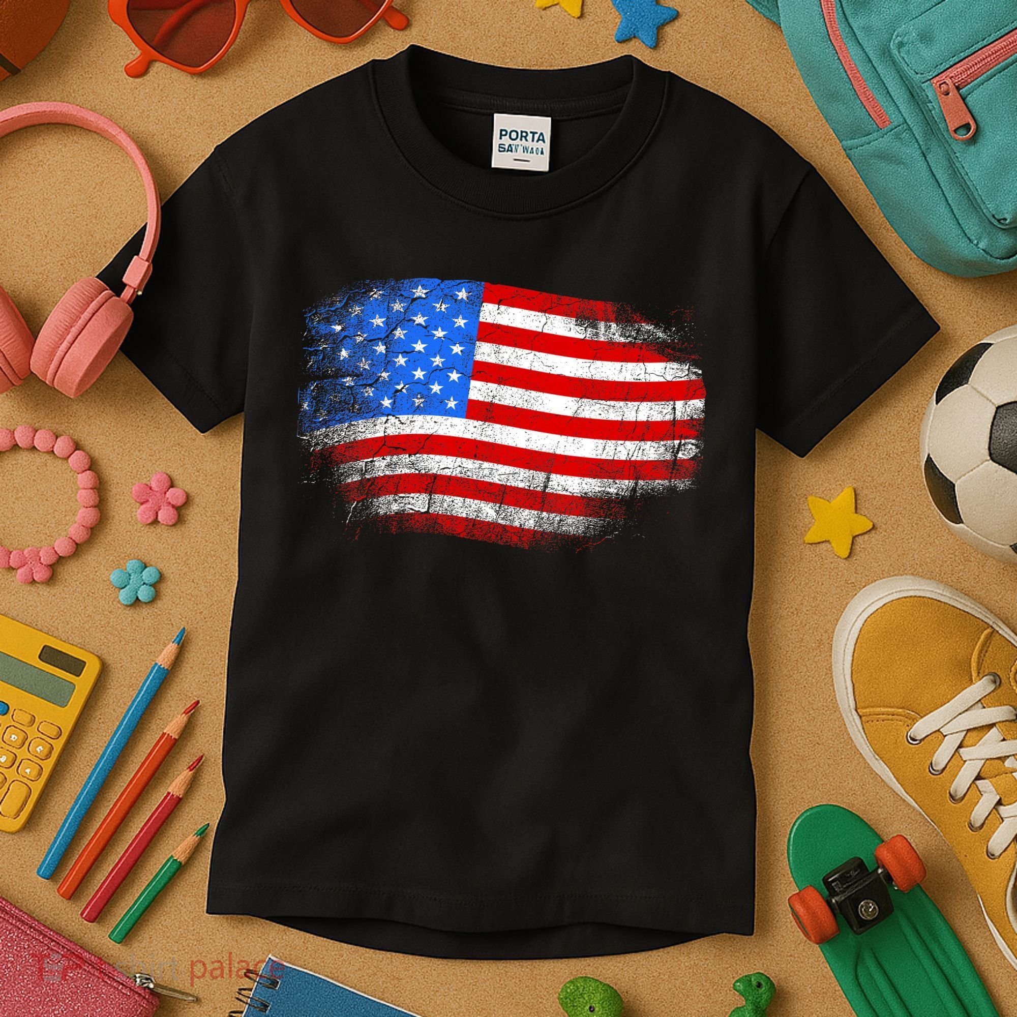 Distressed USA Waving Flag Kids T-Shirt