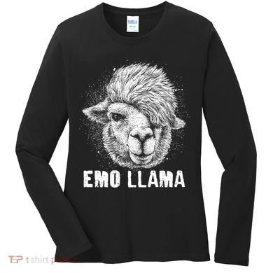 Distressed Vintage Emo Llama Alpaca  Women's Long Sleeve Shirt