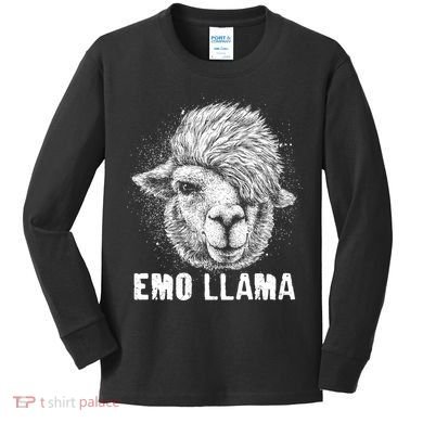 Distressed Vintage Emo Llama Alpaca  Kids Long Sleeve Shirt