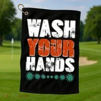 Distressed Wash Your Hands Funny Golf Towel thumb 1