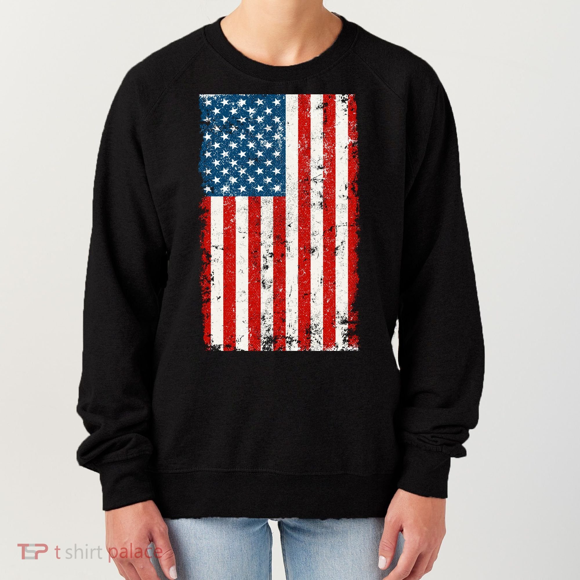 Distressed Worn USA American Flag Women's Sweatshirt
