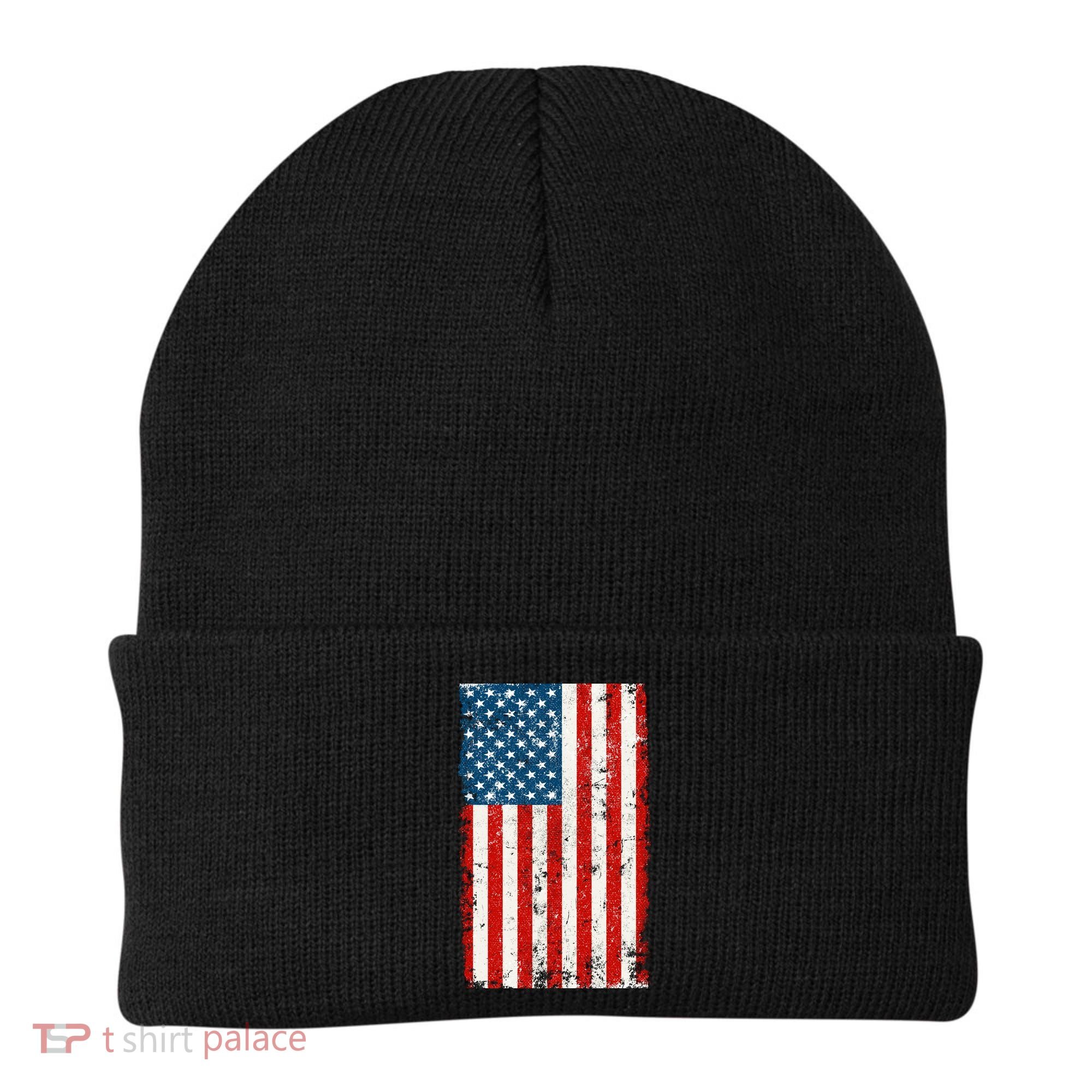 Distressed Worn USA American Flag Beanie