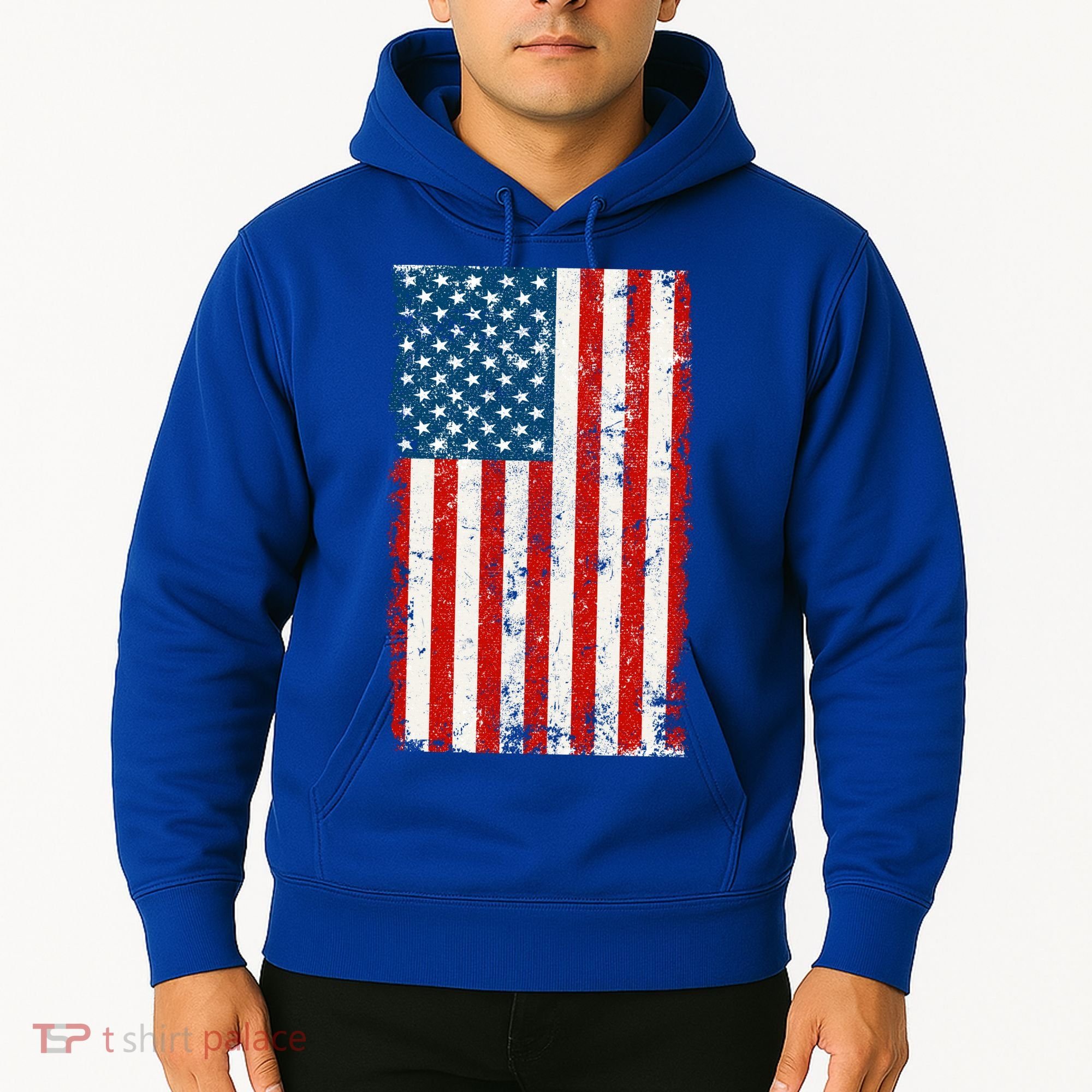 Distressed Worn USA American Flag Hoodie