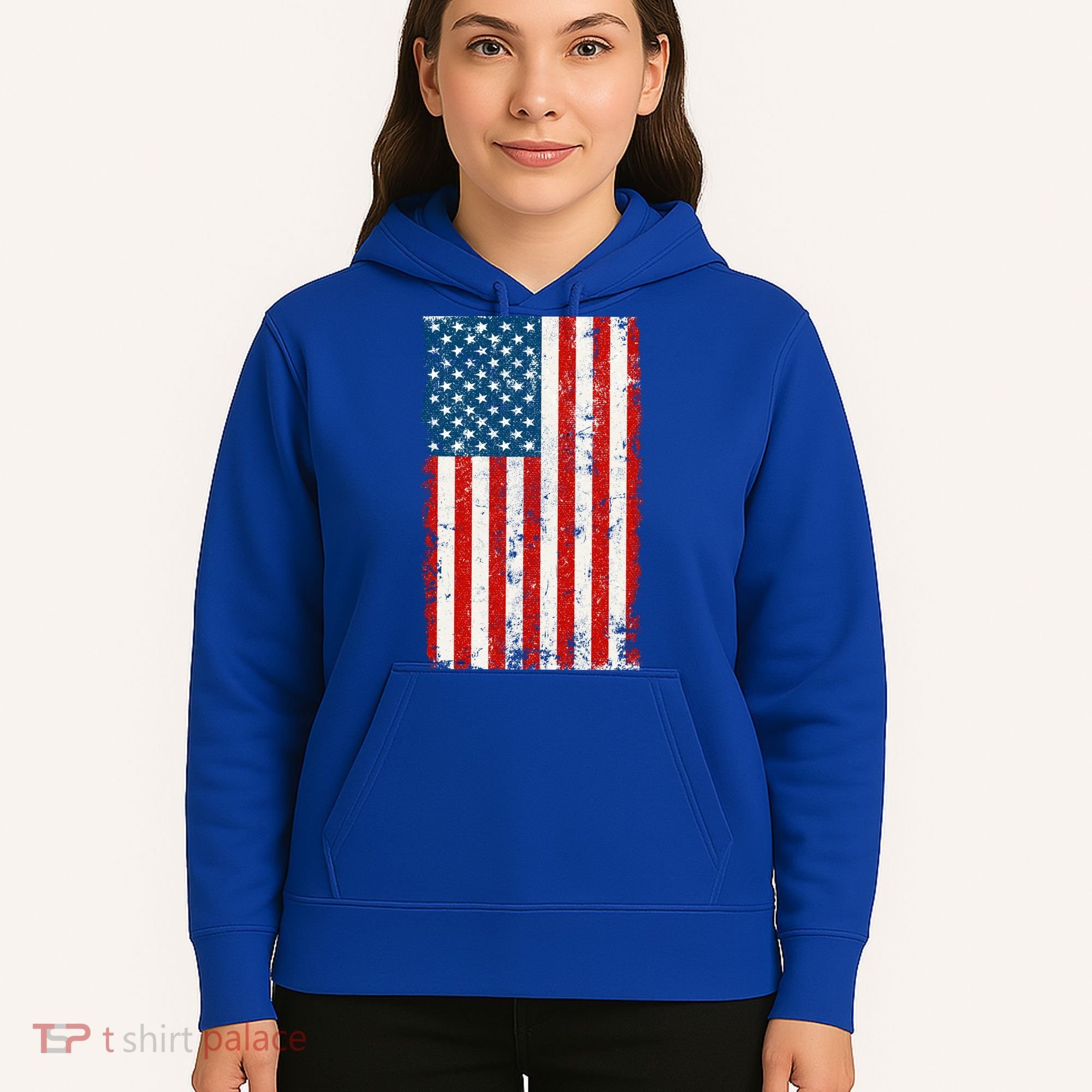 Distressed Worn USA American Flag Hoodie