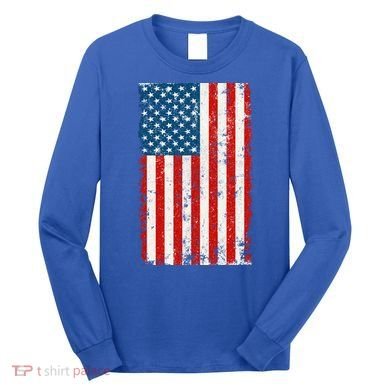 Distressed Worn USA American Flag Long Sleeve Shirt