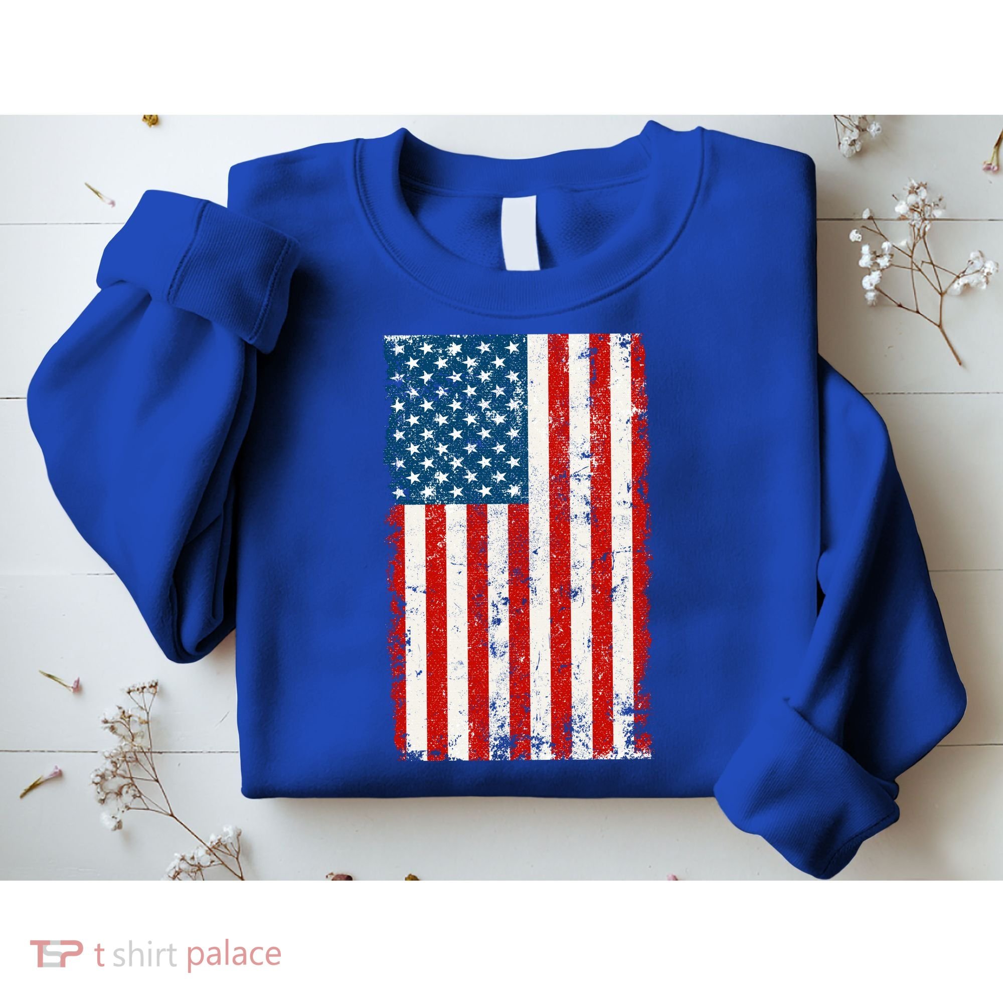 Distressed Worn USA American Flag Sweatshirt
