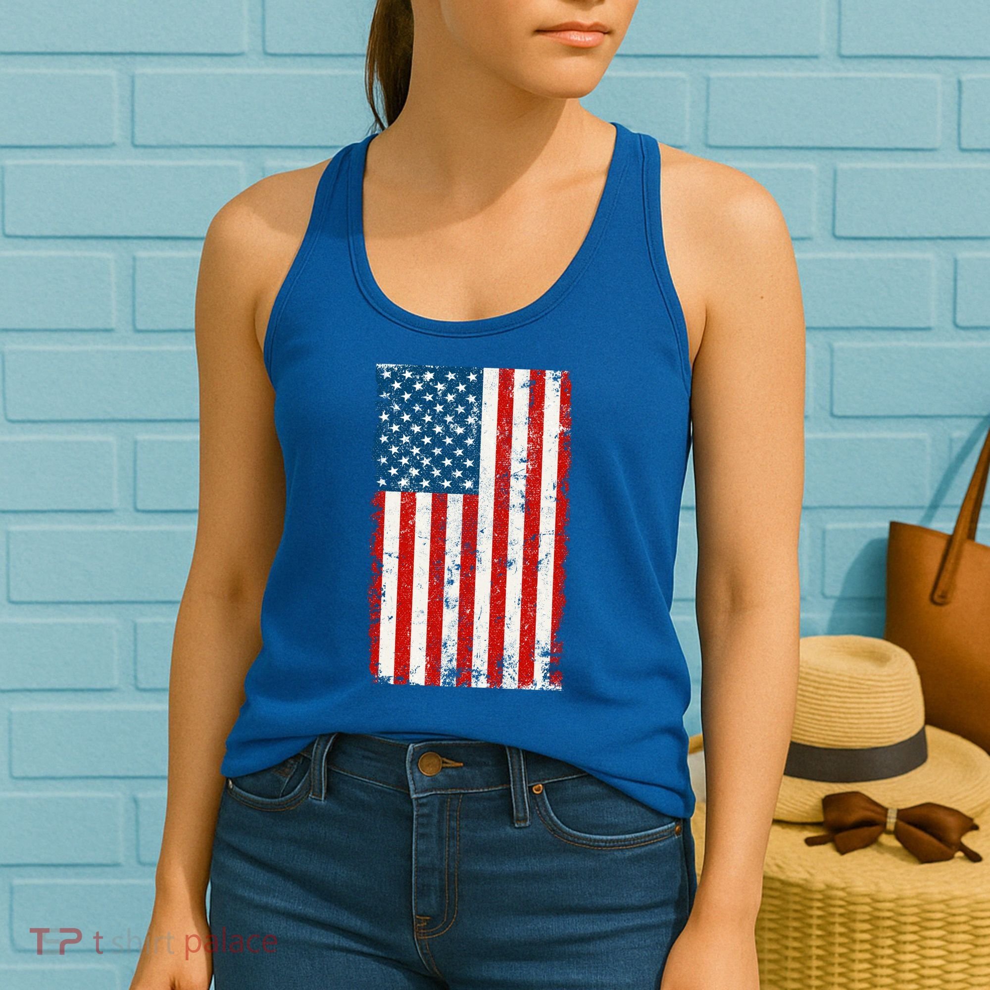Distressed Worn USA American Flag Women's Tank Top