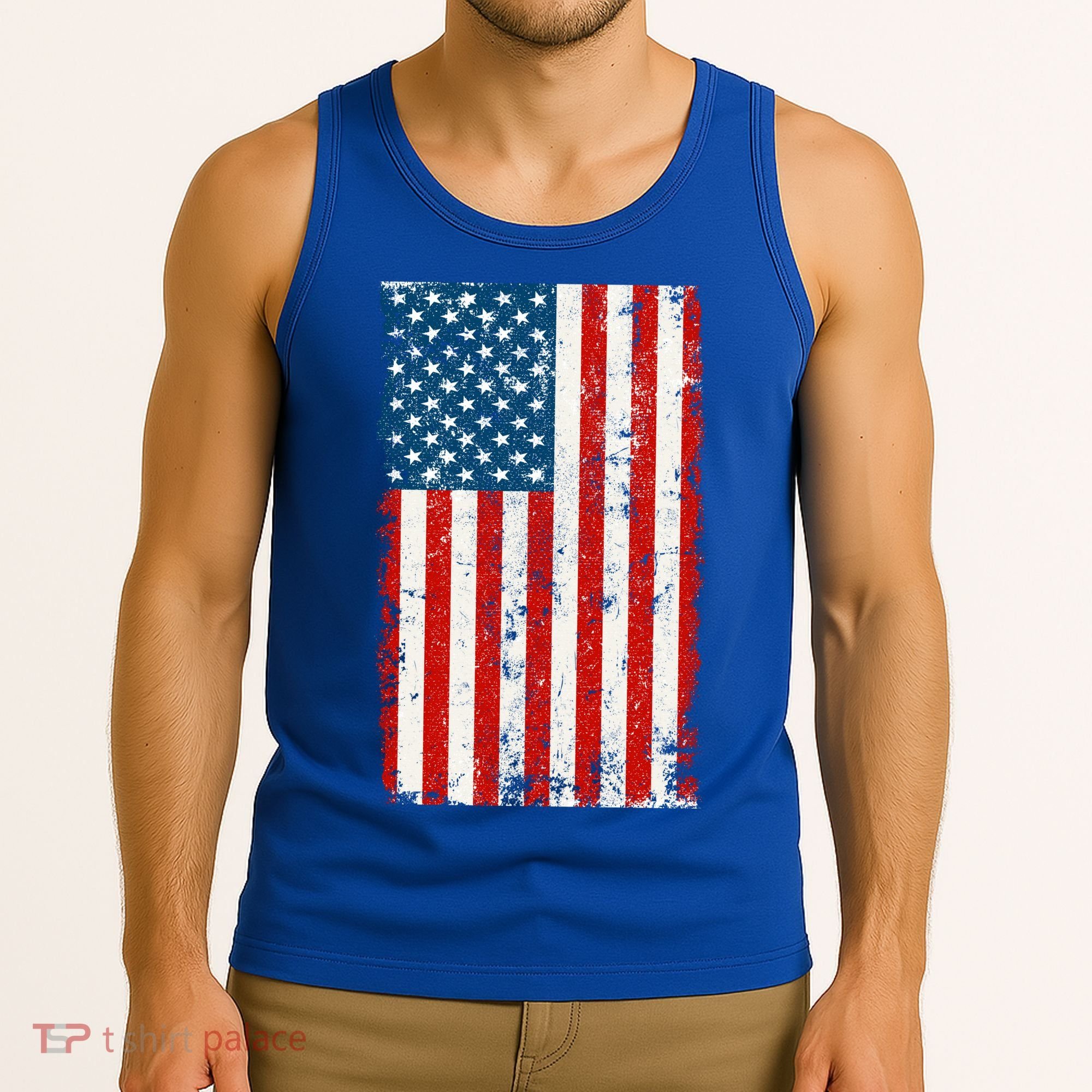 Distressed Worn USA American Flag Tank Top