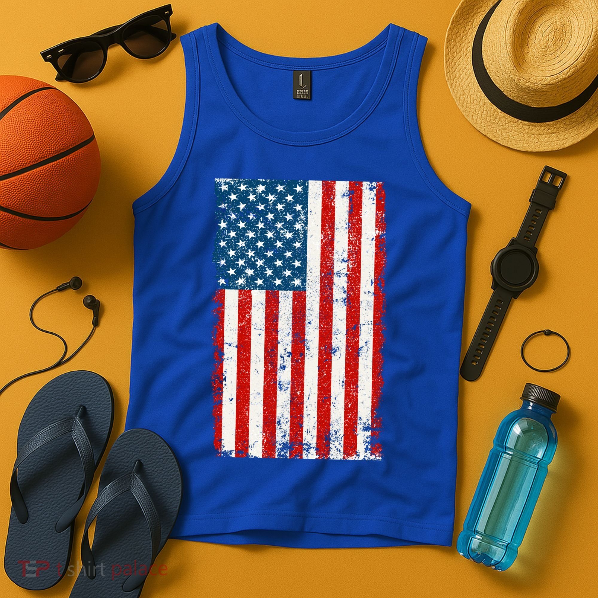 Distressed Worn USA American Flag Tank Top