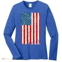 Distressed Worn USA American Flag Women's Long Sleeve Shirt thumb 0