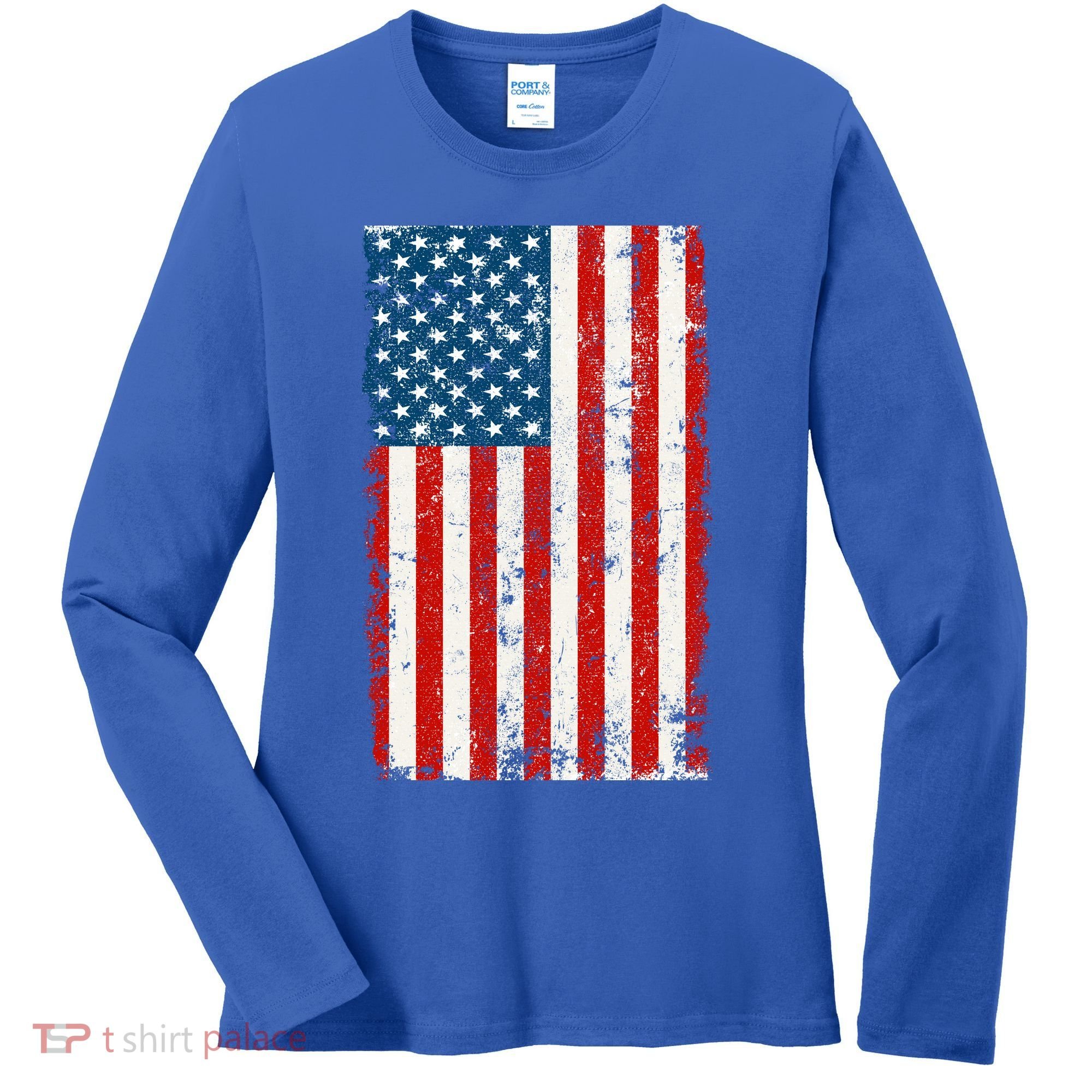 Distressed Worn USA American Flag Women's Long Sleeve Shirt