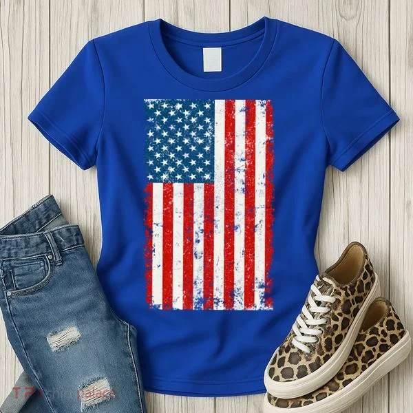 Distressed Worn USA American Flag Women's T-Shirt