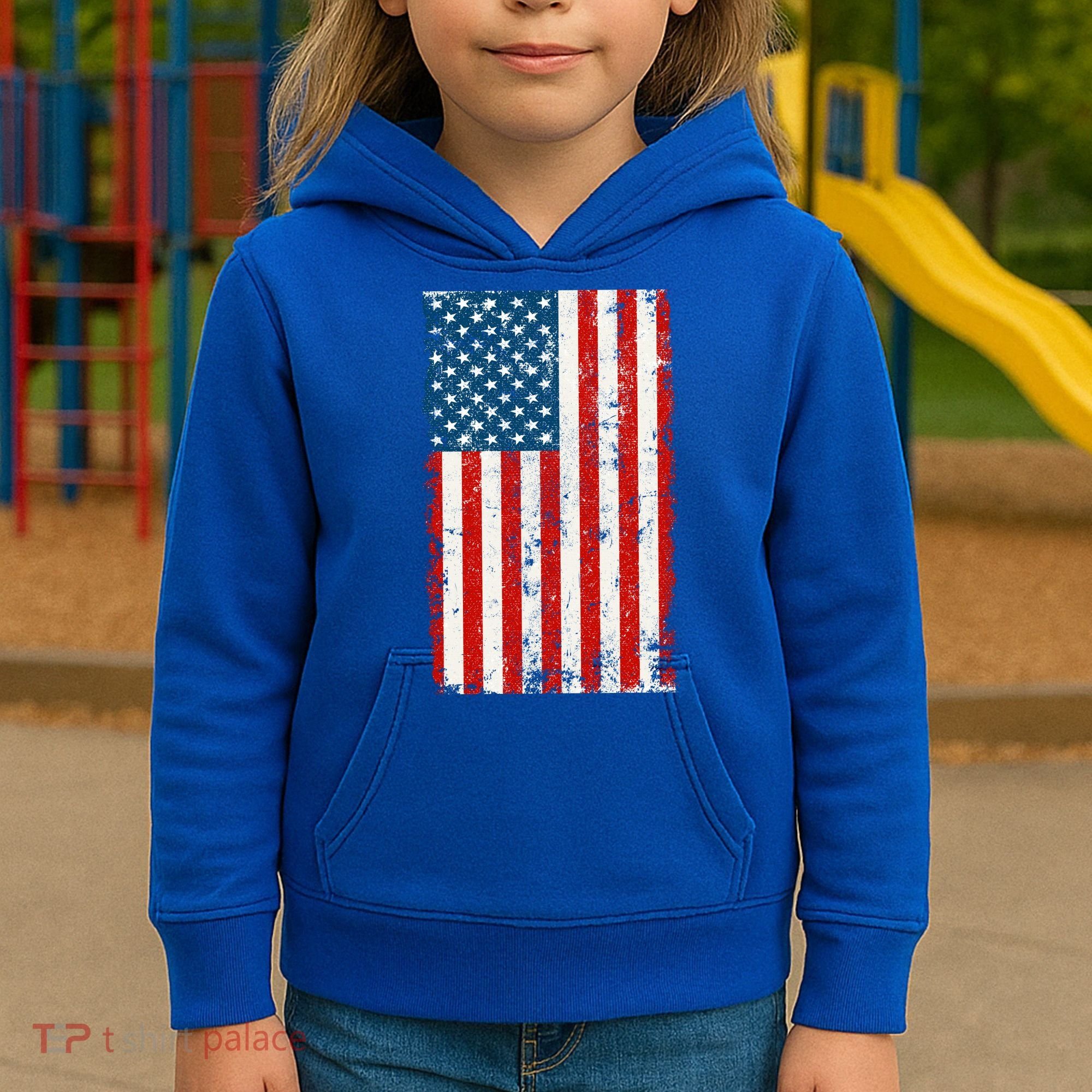 Distressed Worn USA American Flag Kids Hoodie
