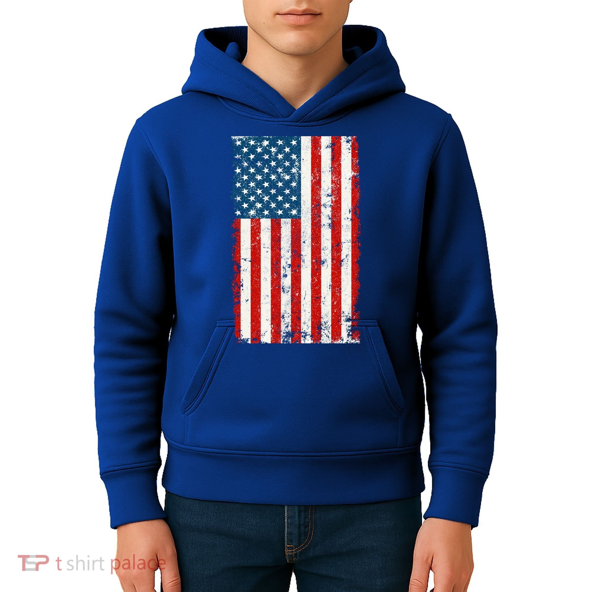 Distressed Worn USA American Flag Kids Hoodie