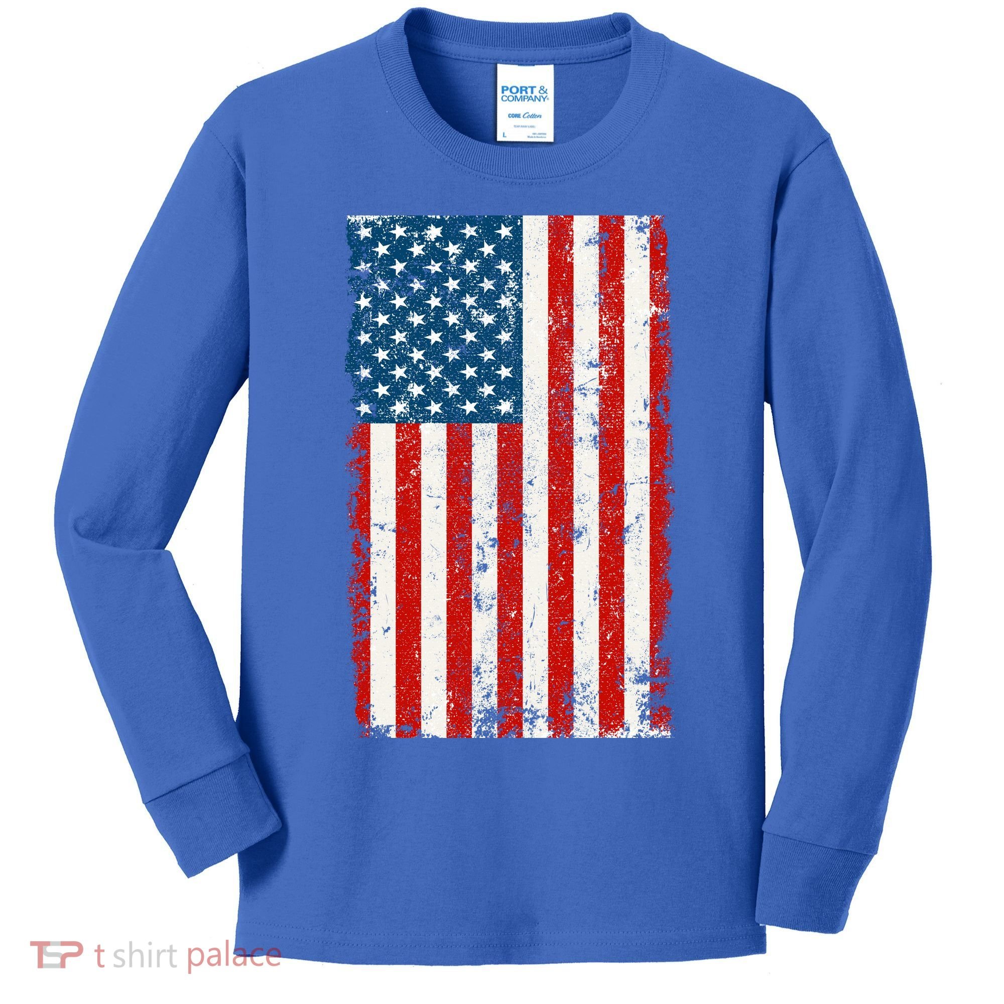 Distressed Worn USA American Flag Kids Long Sleeve Shirt