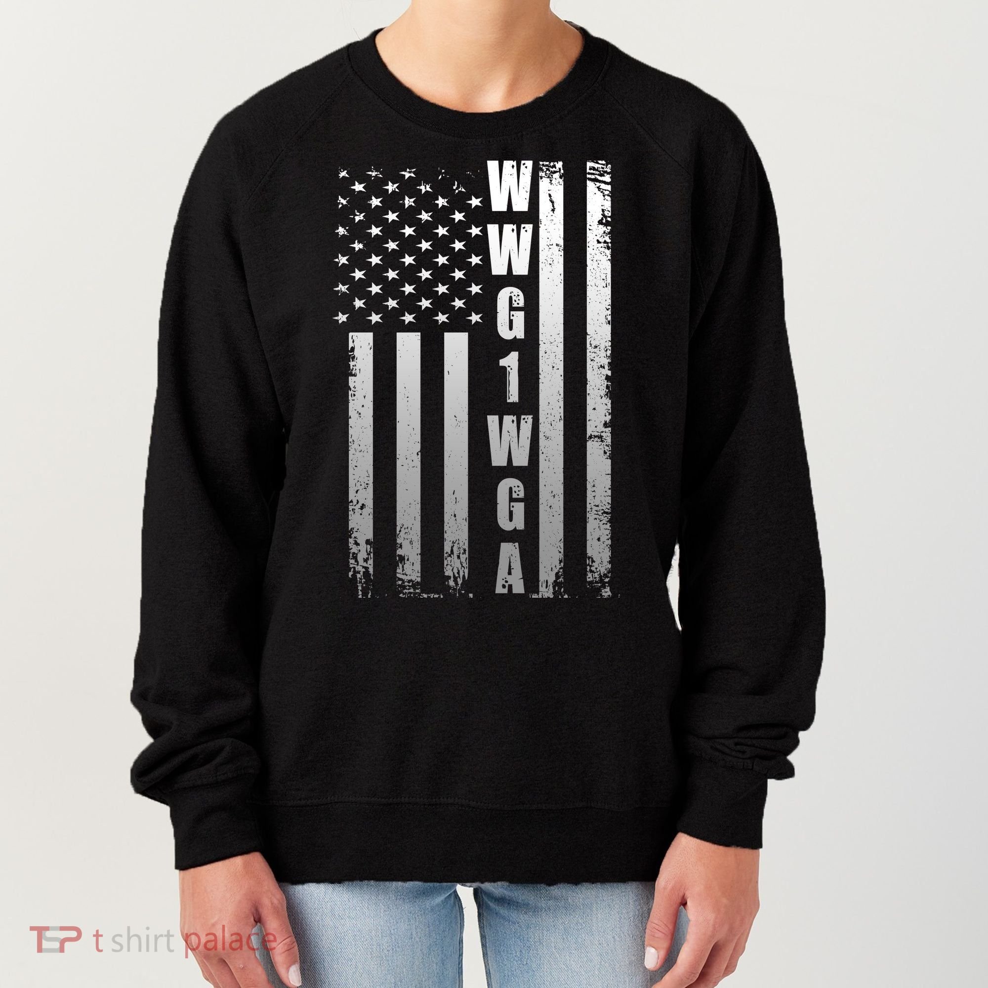 Distressed WWG1WGA US American Flag Women's Sweatshirt