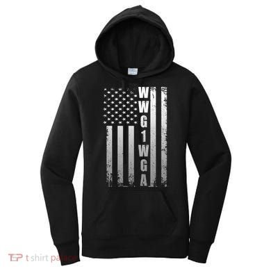 Distressed WWG1WGA US American Flag Women's Hoodie