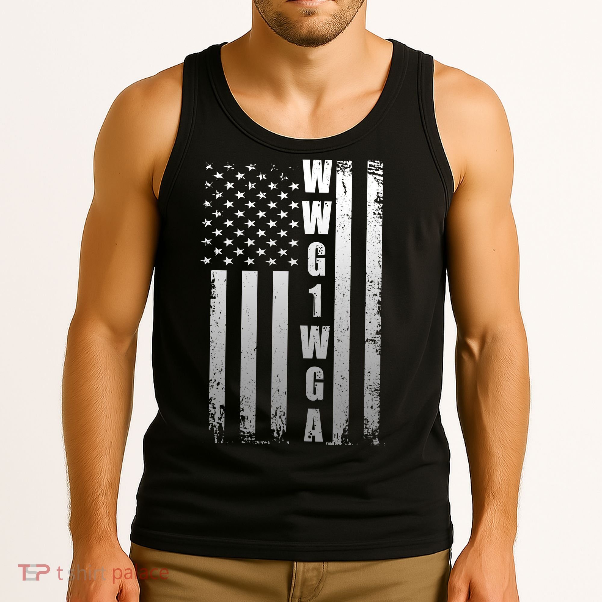 Distressed WWG1WGA US American Flag Tank Top