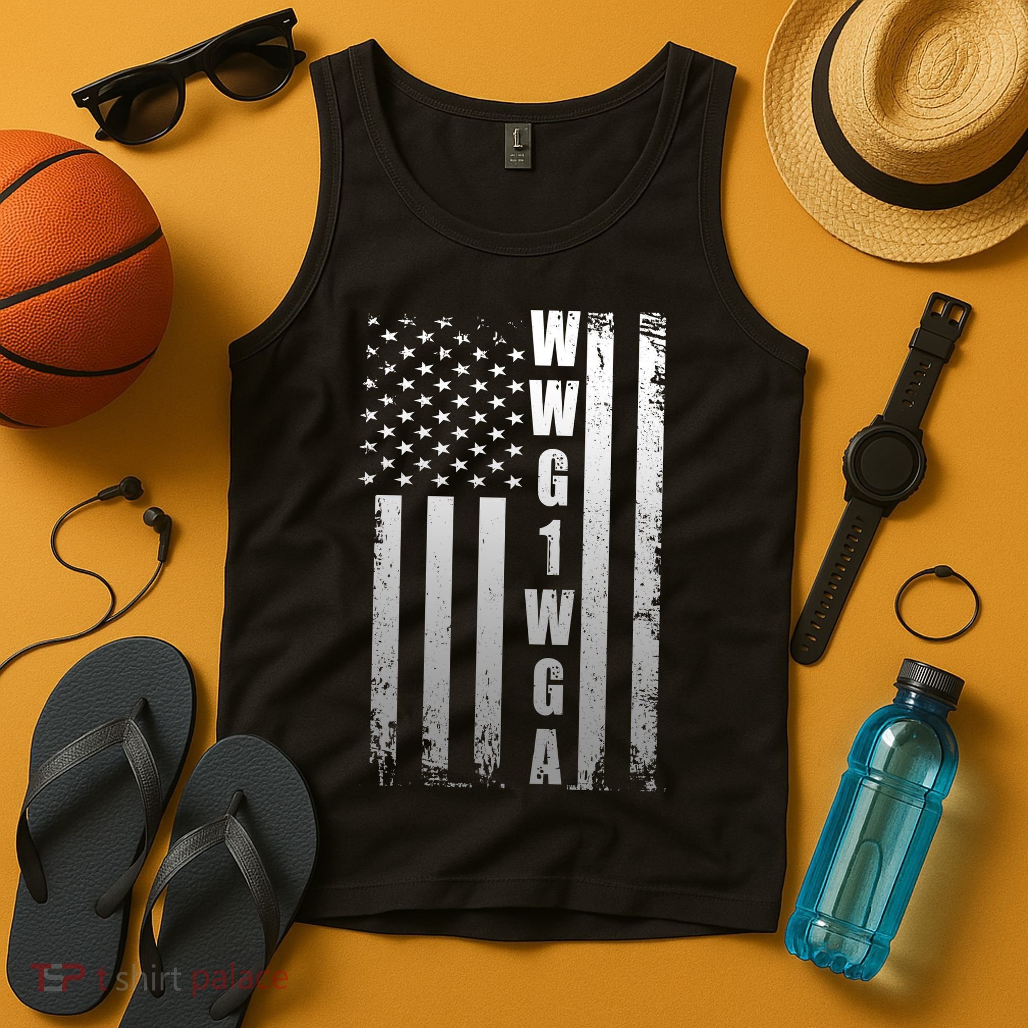 Distressed WWG1WGA US American Flag Tank Top