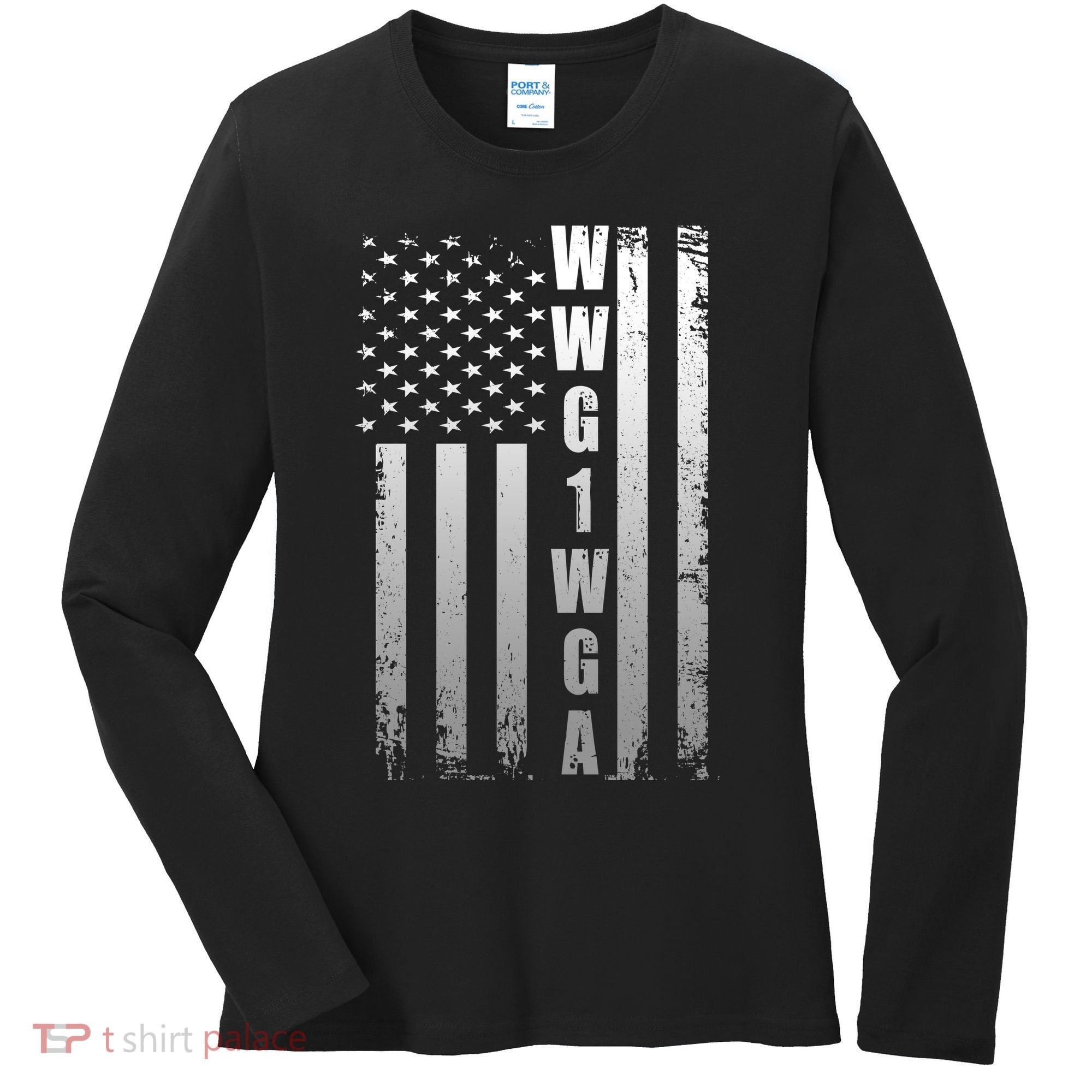 Distressed WWG1WGA US American Flag Women's Long Sleeve Shirt