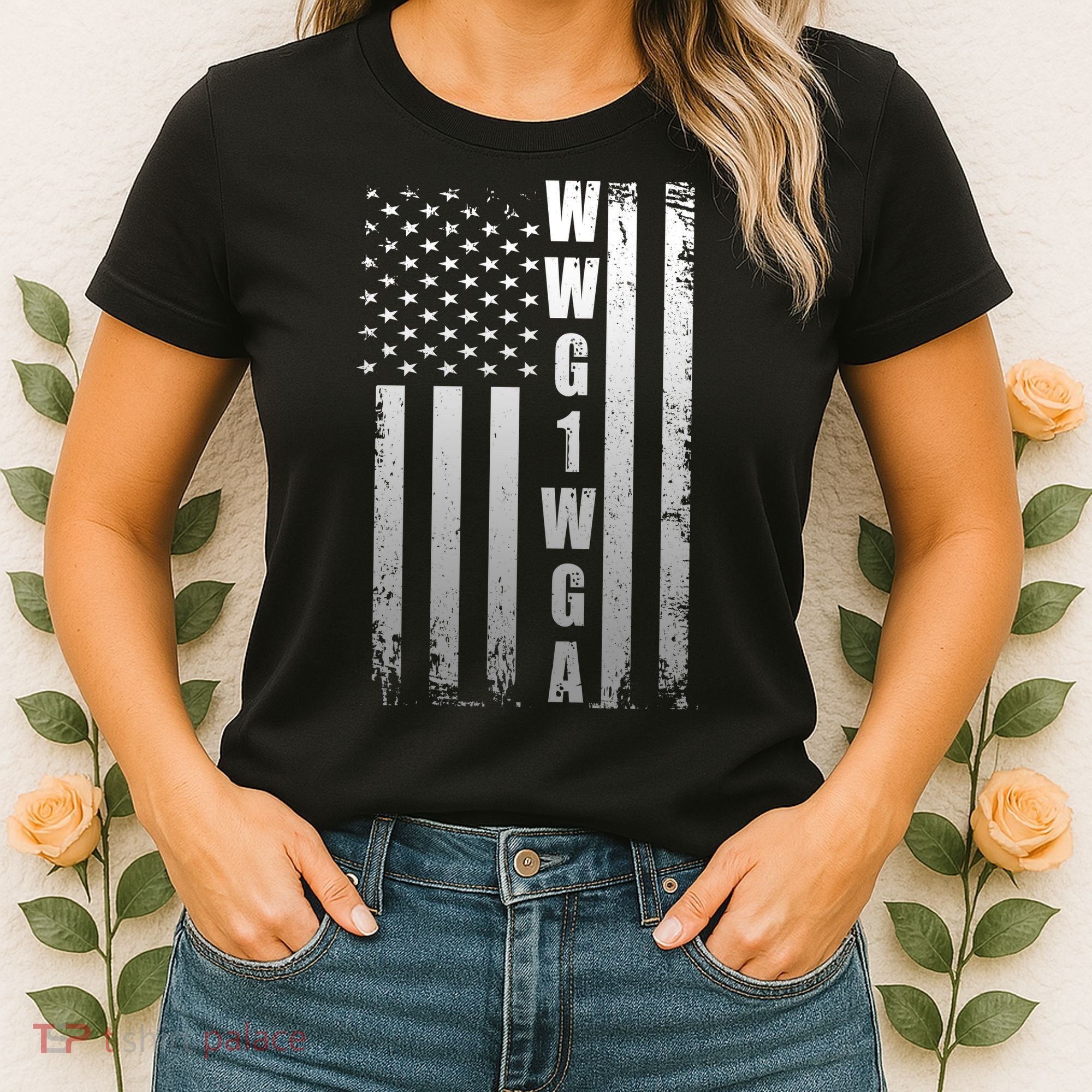 Distressed WWG1WGA US American Flag Women's T-Shirt