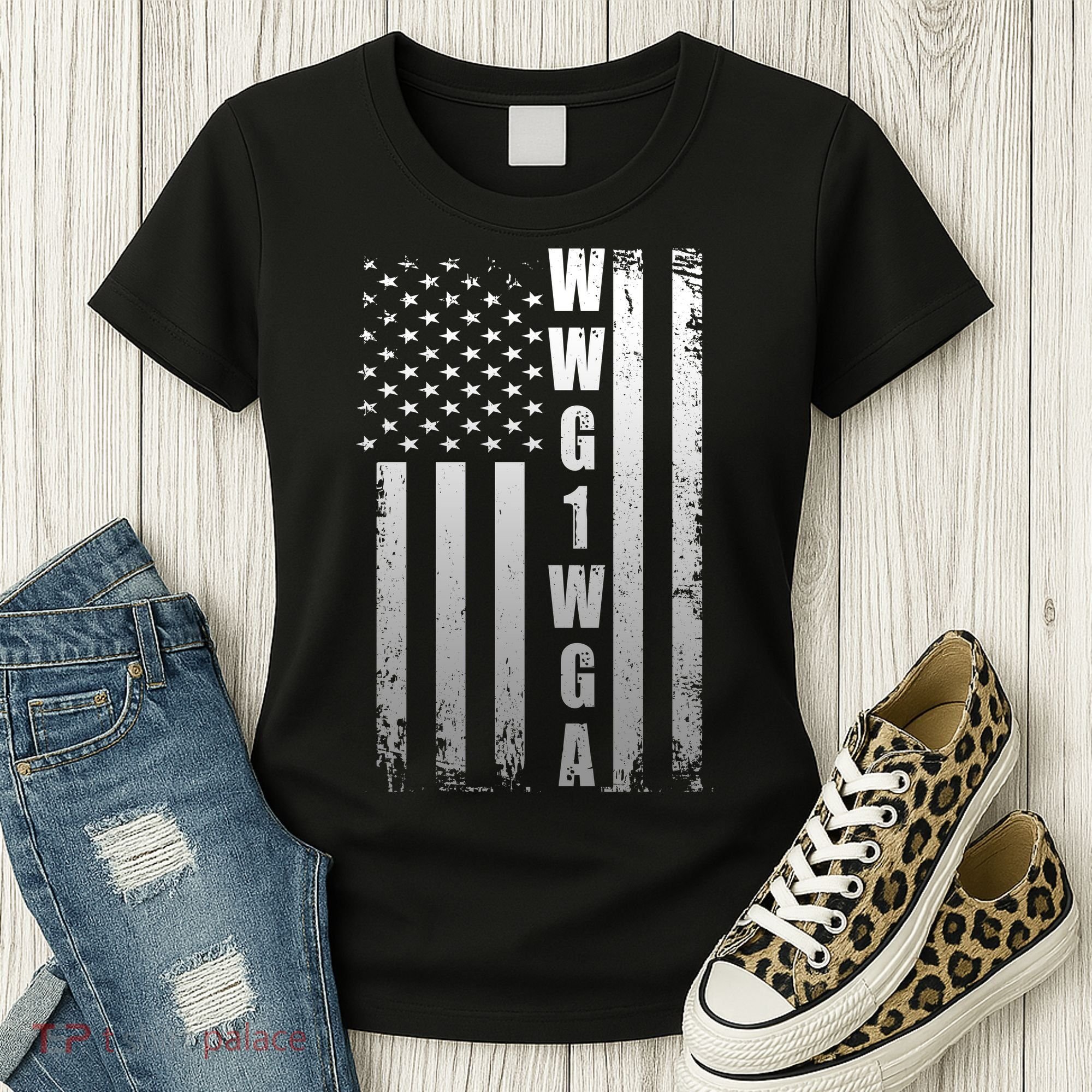 Distressed WWG1WGA US American Flag Women's T-Shirt