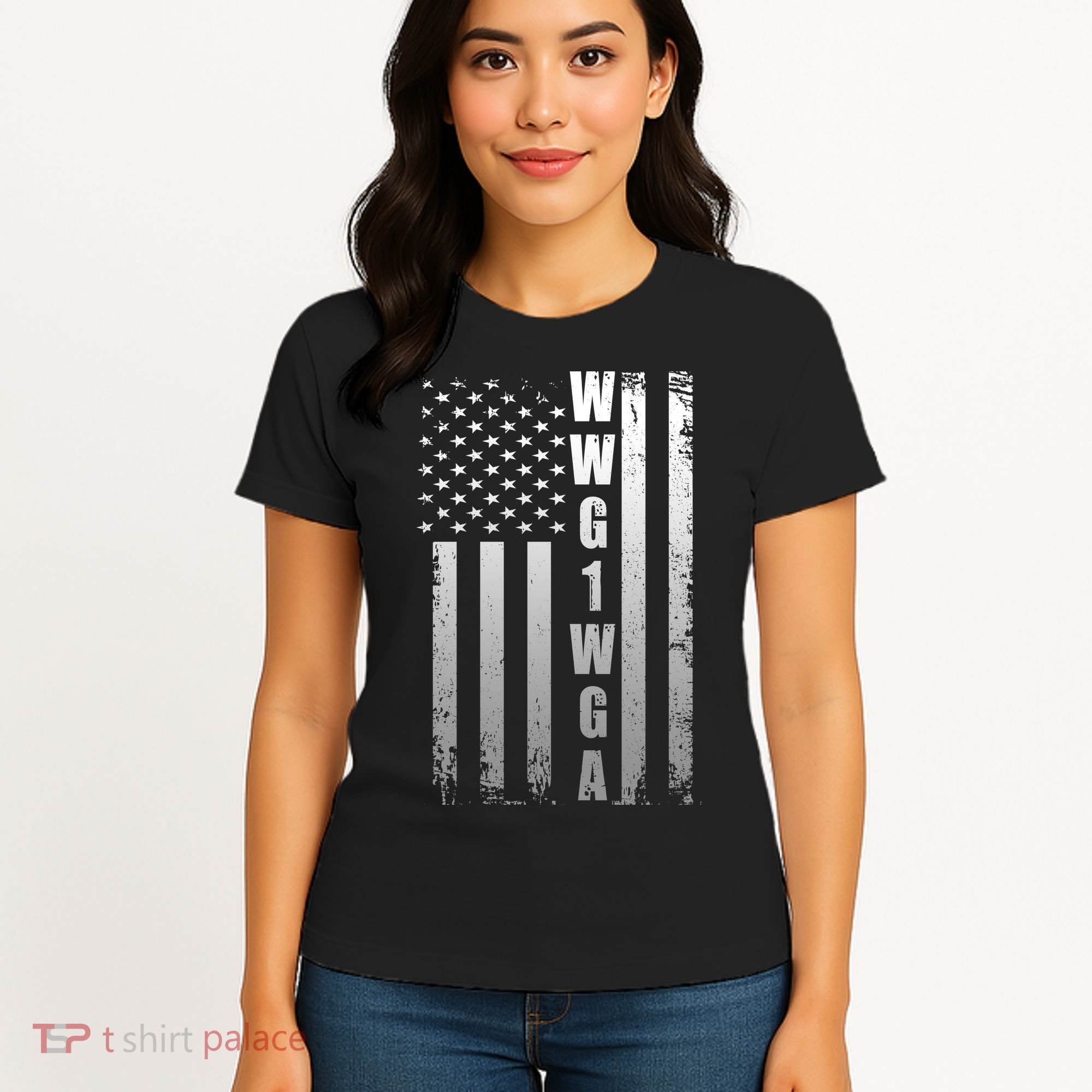 Distressed WWG1WGA US American Flag Women's T-Shirt